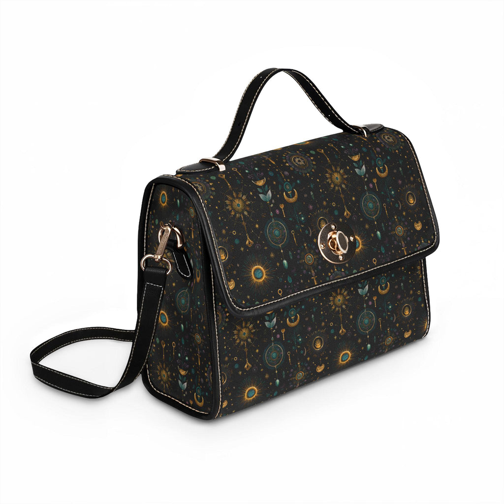 Celestial Moon Stars Crossbody Bag | Waterproof Canvas Satchel | Boho Witchy Purse