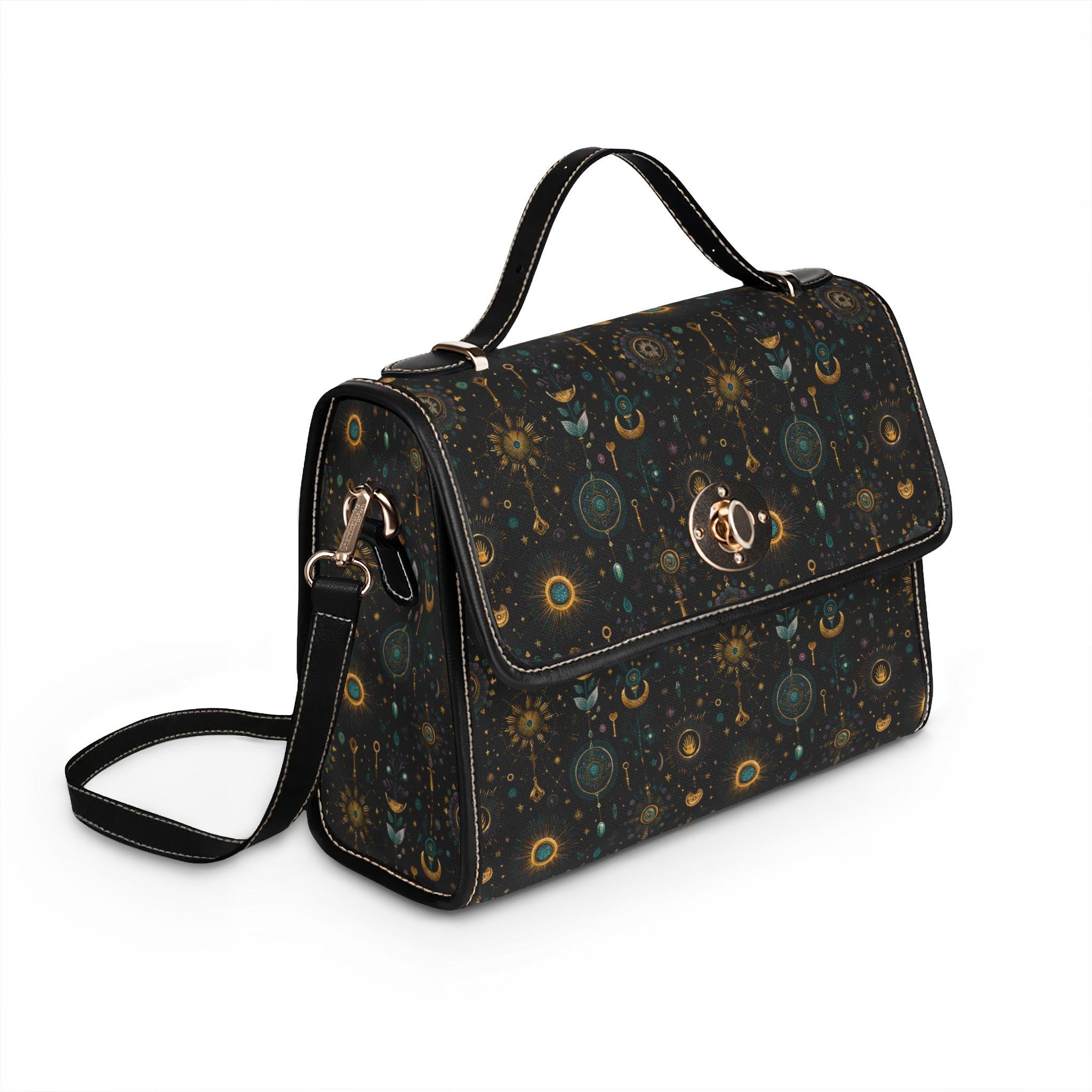 Celestial Moon Stars Crossbody Bag | Waterproof Canvas Satchel | Boho Witchy Purse