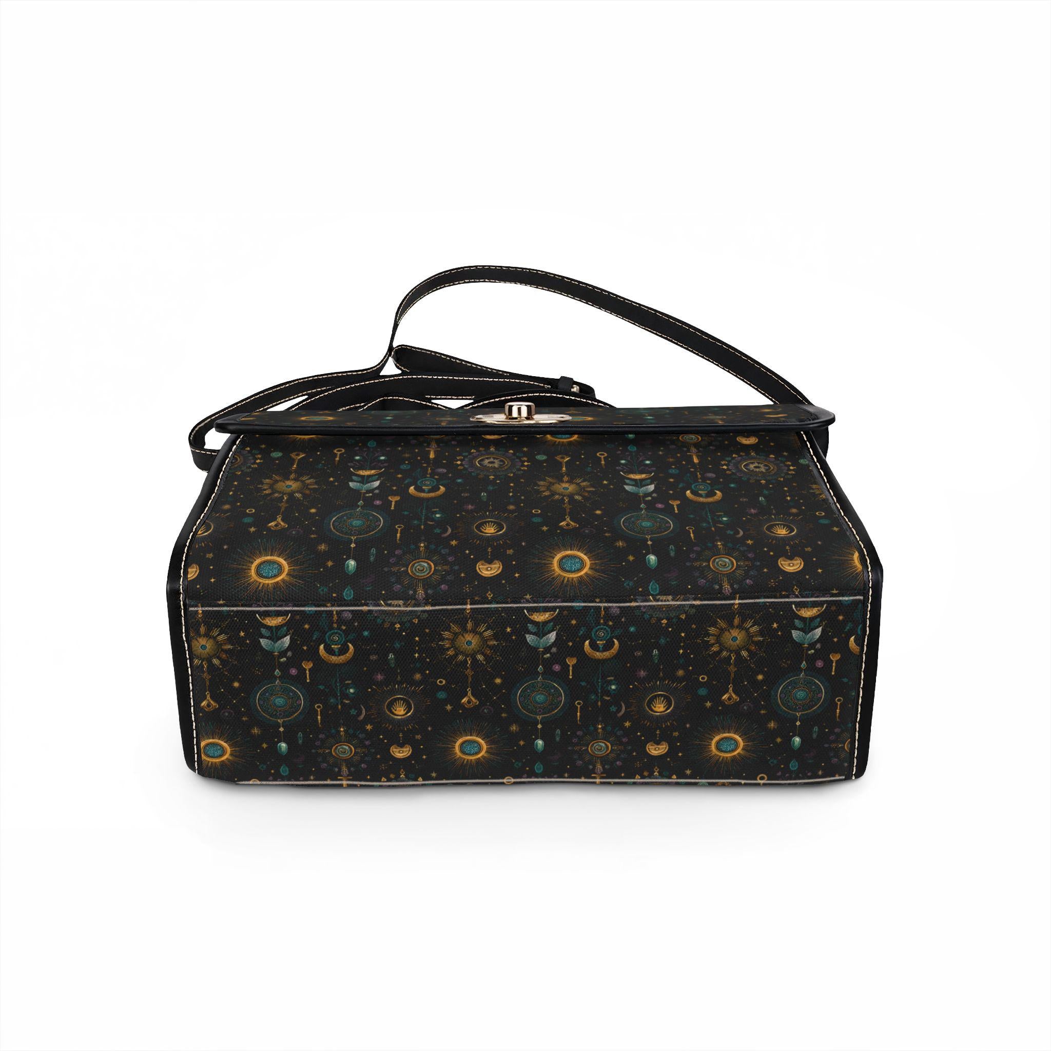 Celestial Moon Stars Crossbody Bag | Waterproof Canvas Satchel | Boho Witchy Purse