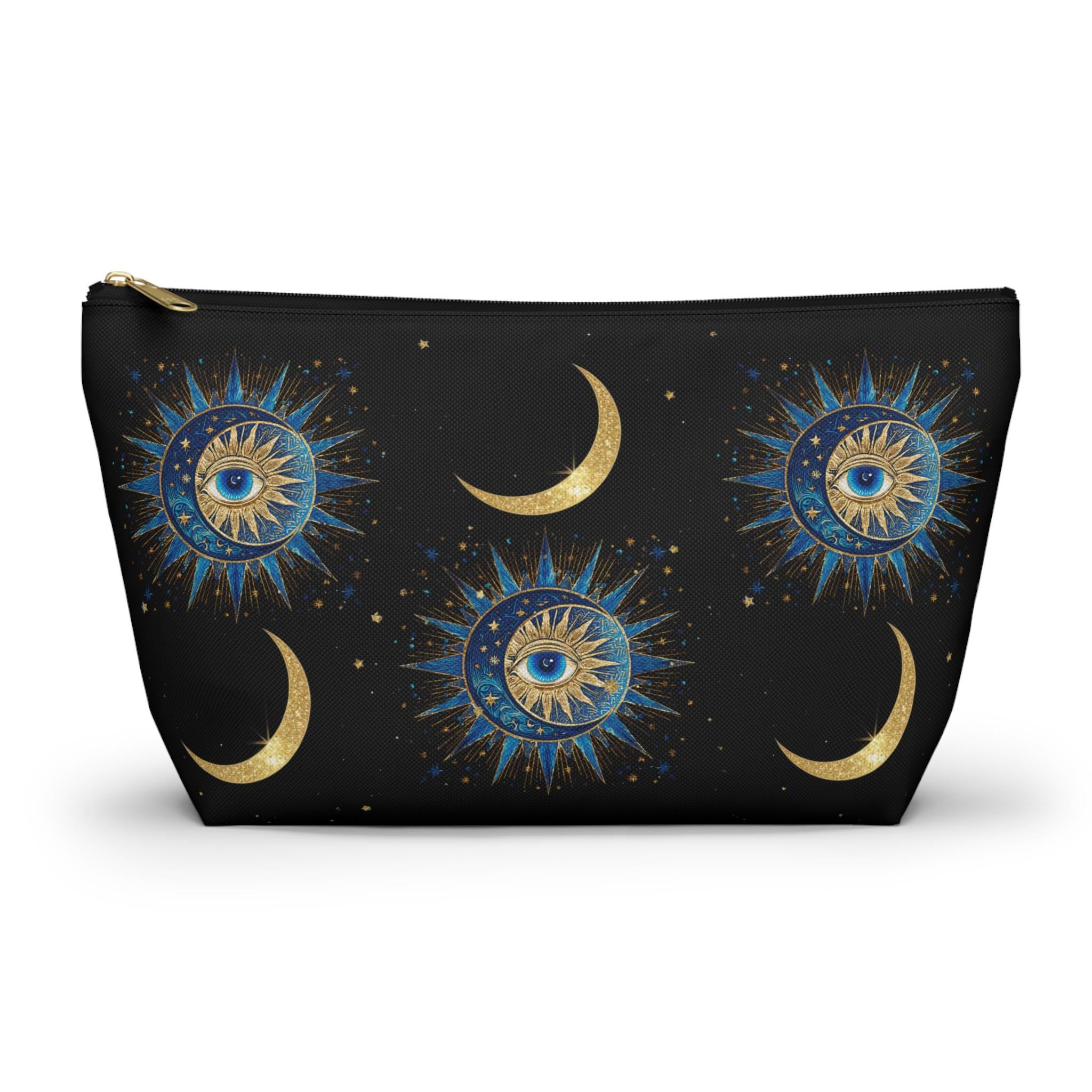 Celestial Sun Eye and Crescent Moon Accessory Pouch