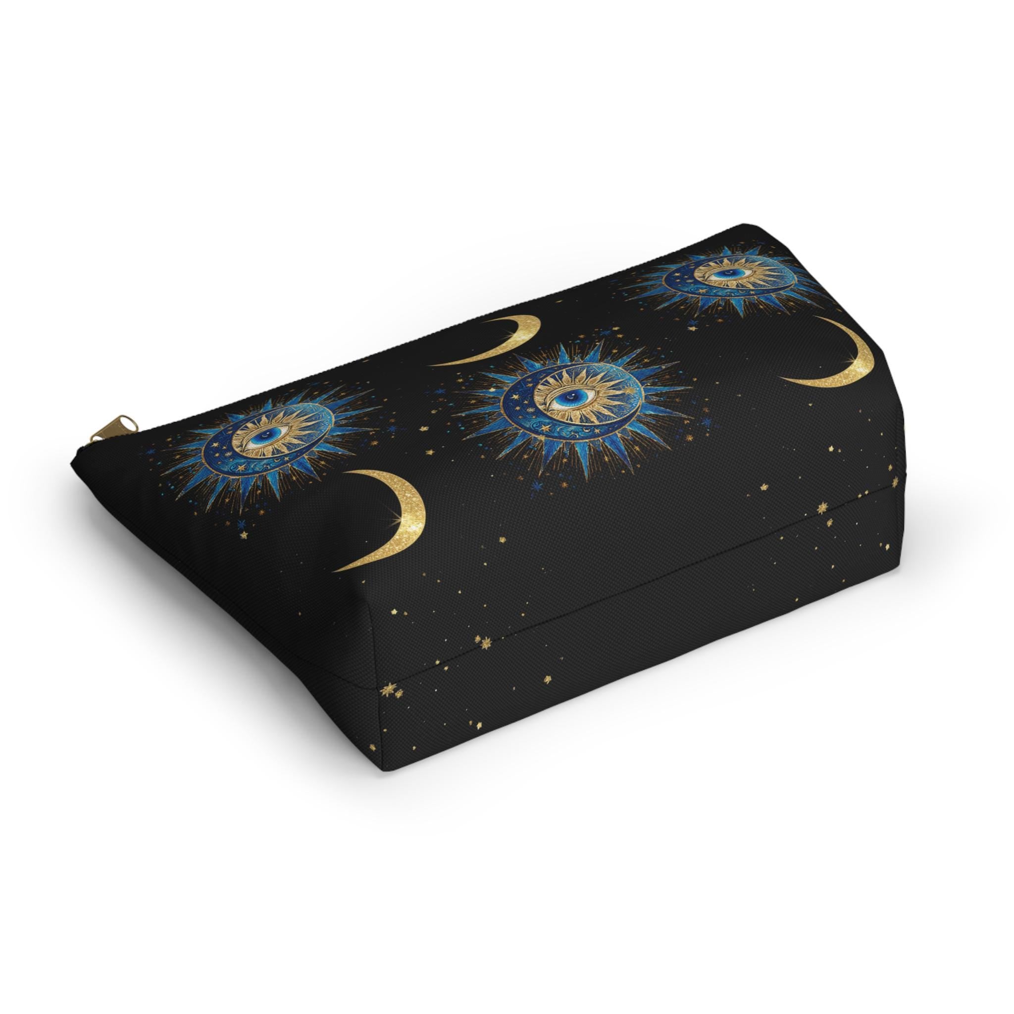 Celestial Sun Eye and Crescent Moon Accessory Pouch