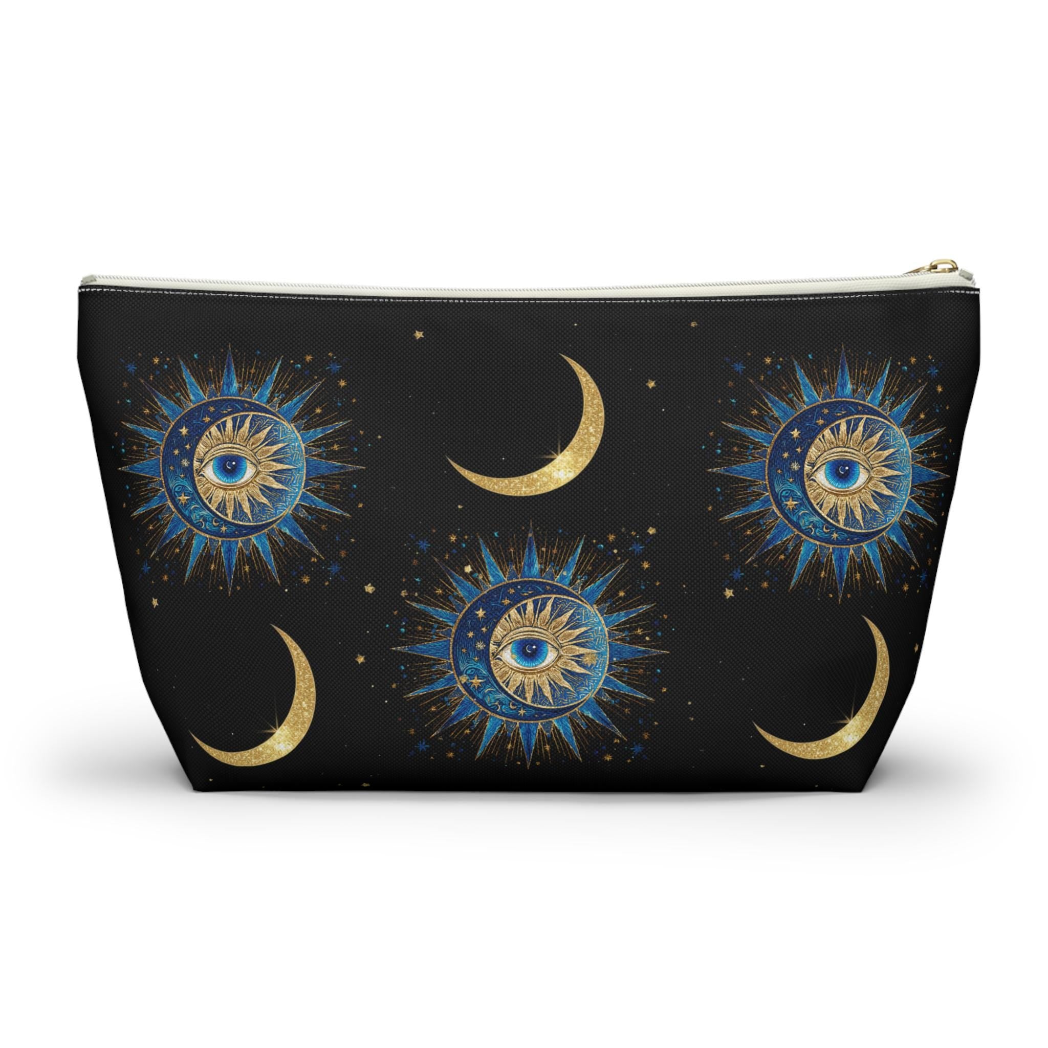 Celestial Sun Eye and Crescent Moon Accessory Pouch