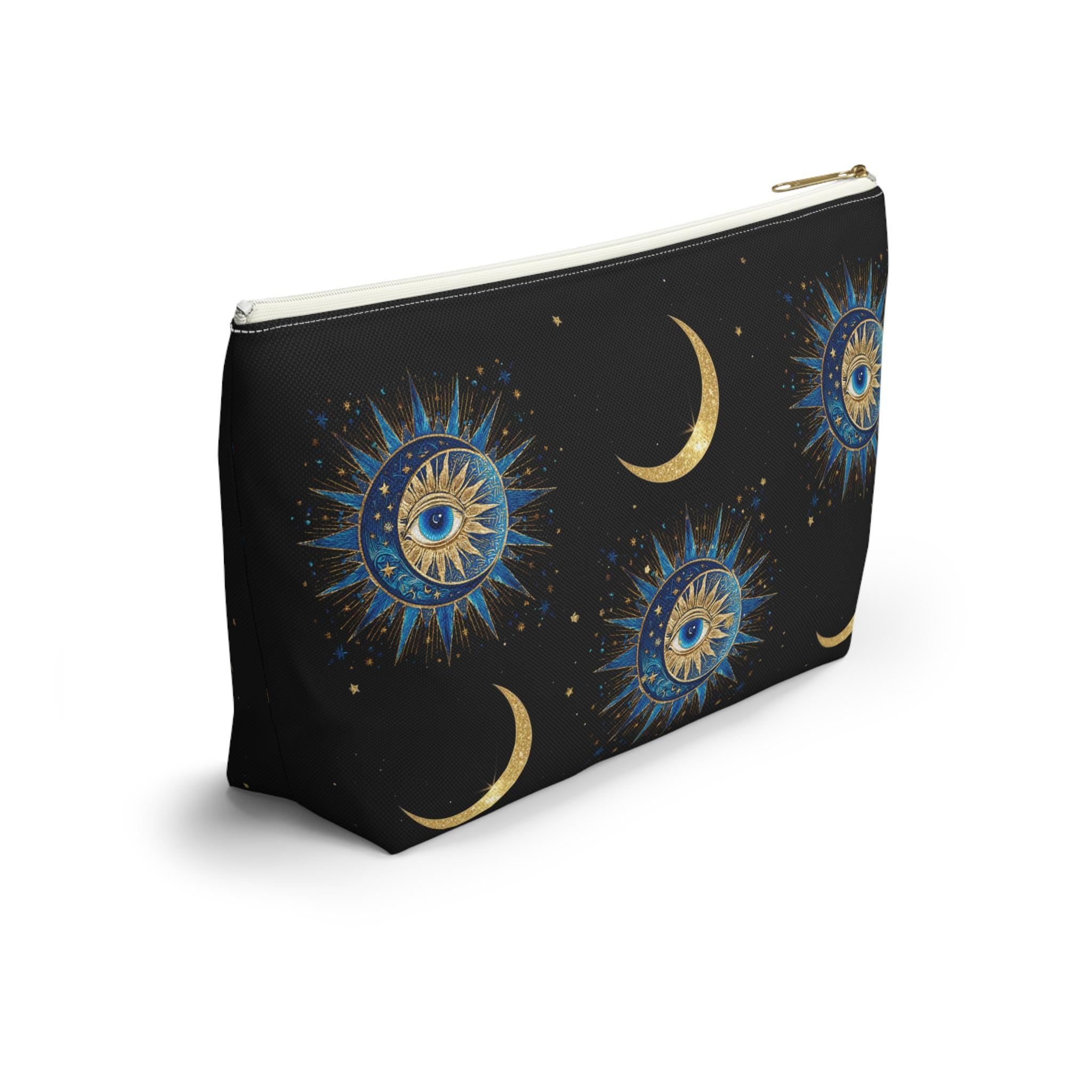 Celestial Sun Eye and Crescent Moon Accessory Pouch