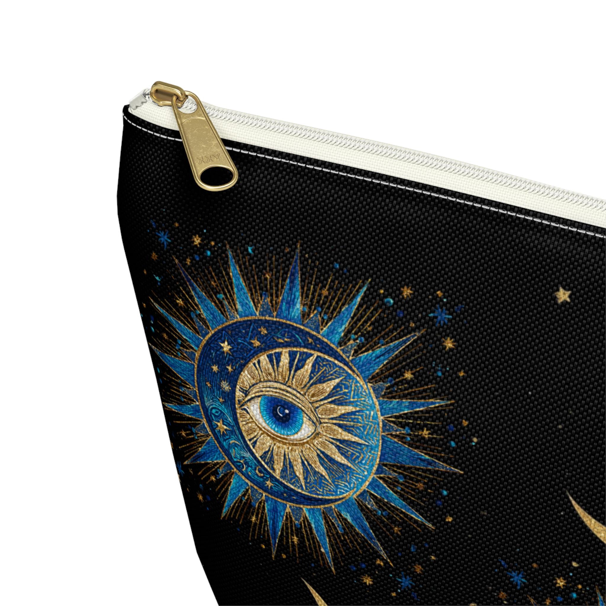 Celestial Sun Eye and Crescent Moon Accessory Pouch
