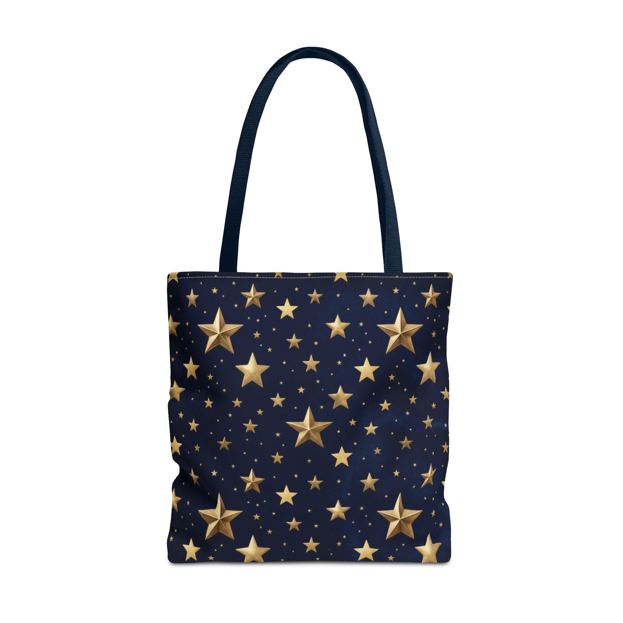 Gold Star Pattern Tote Bag | Navy Night Sky Stars All Over Print