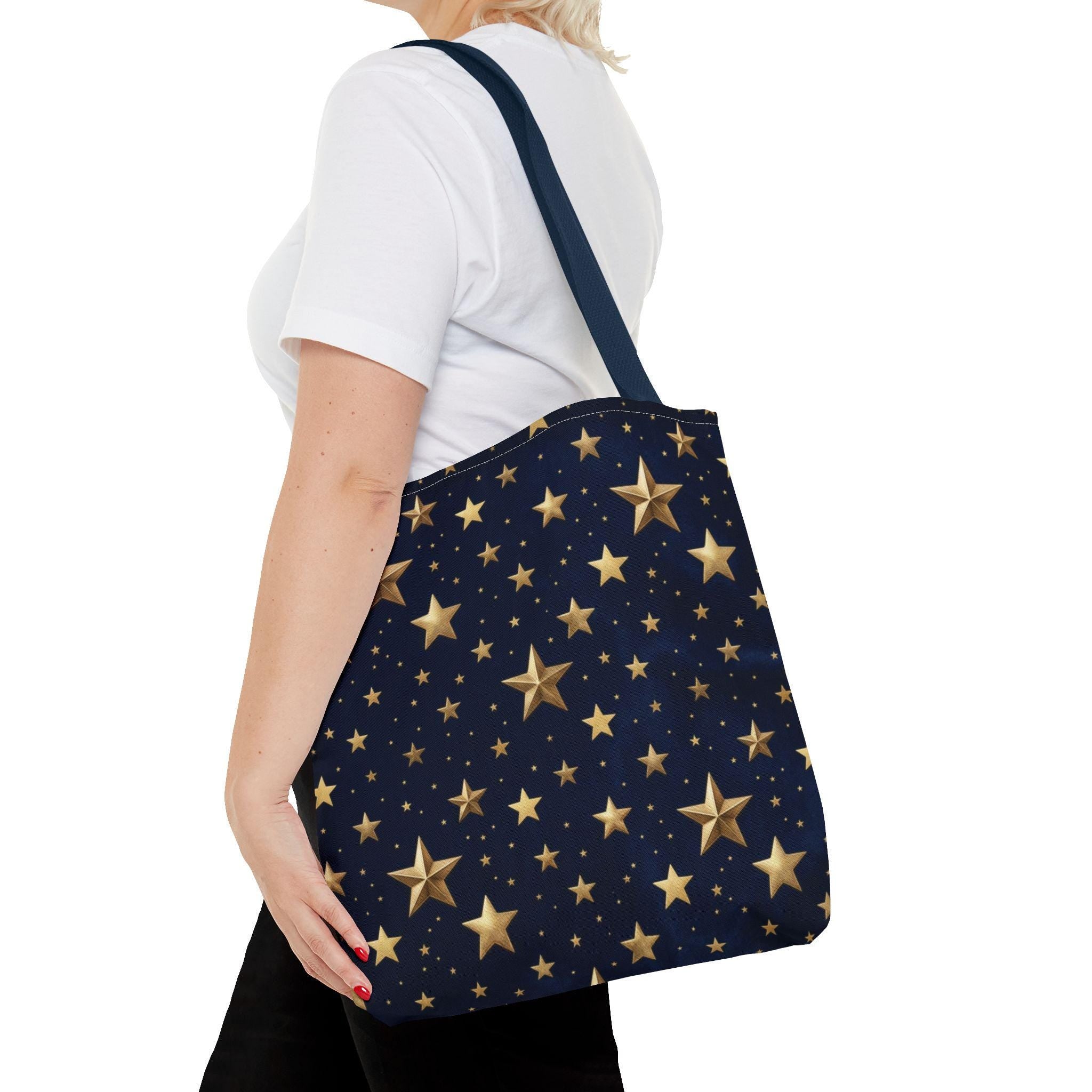 Gold Star Pattern Tote Bag | Navy Night Sky Stars All Over Print