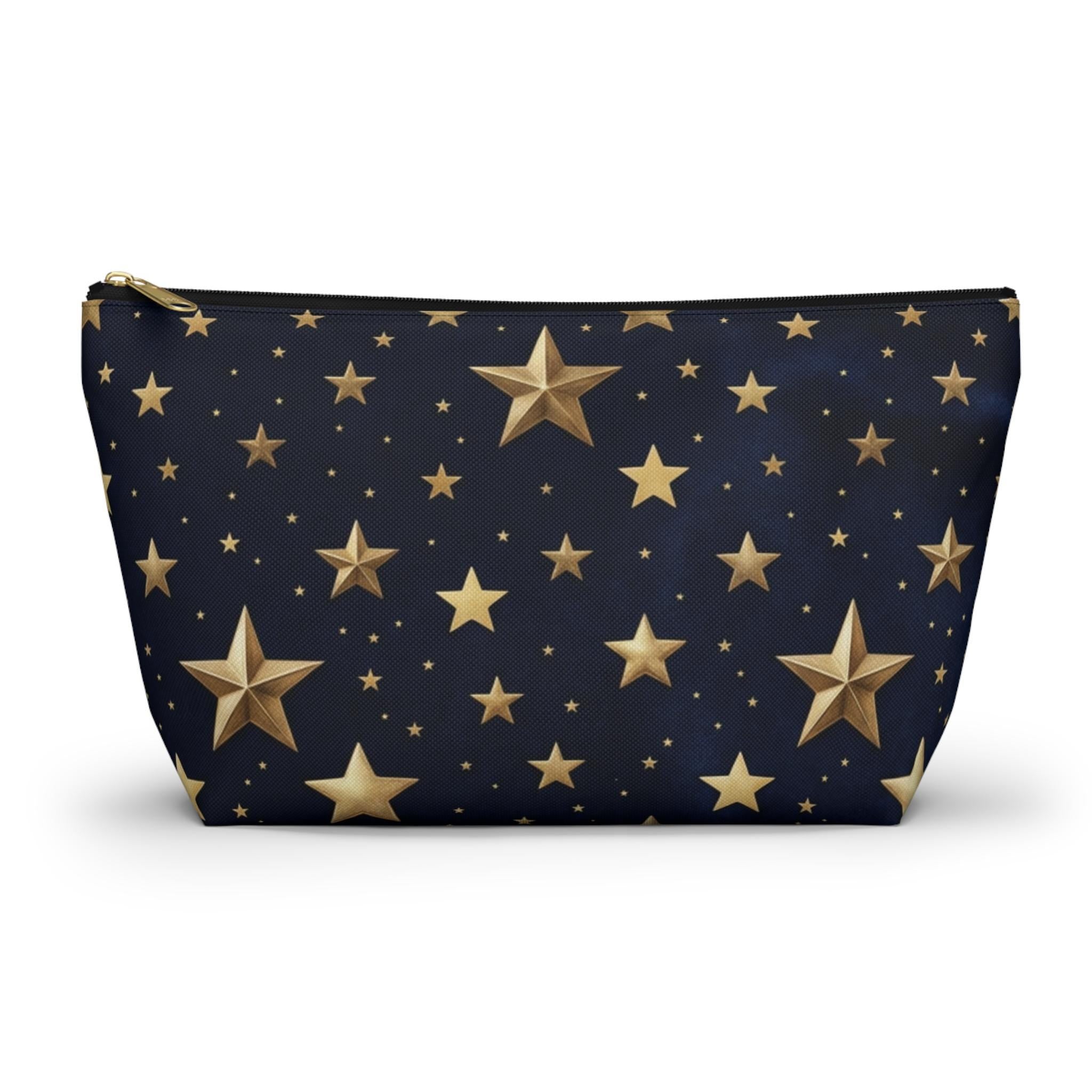 Gold Stars Pattern Accessory Pouch | T-Bottom Zippered Cosmetic Bag