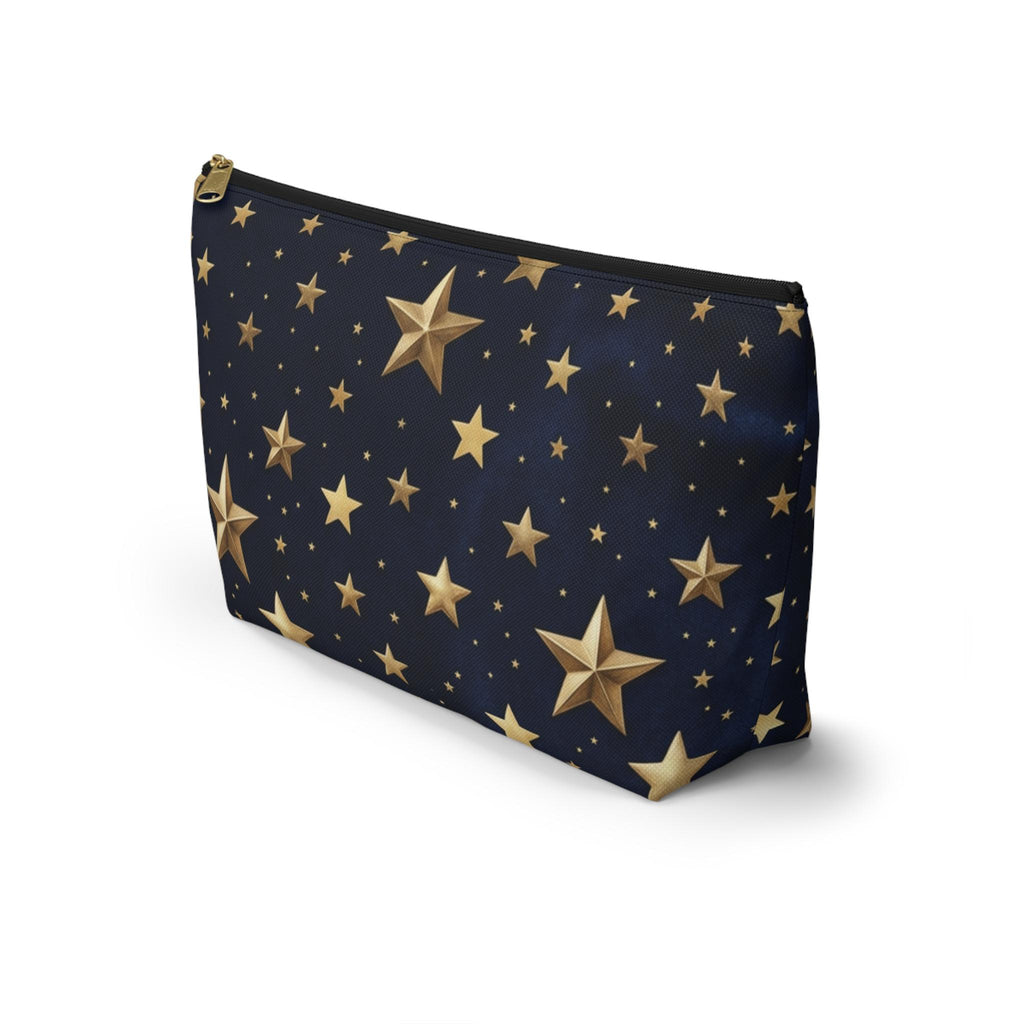 Gold Stars Pattern Accessory Pouch | T-Bottom Zippered Cosmetic Bag