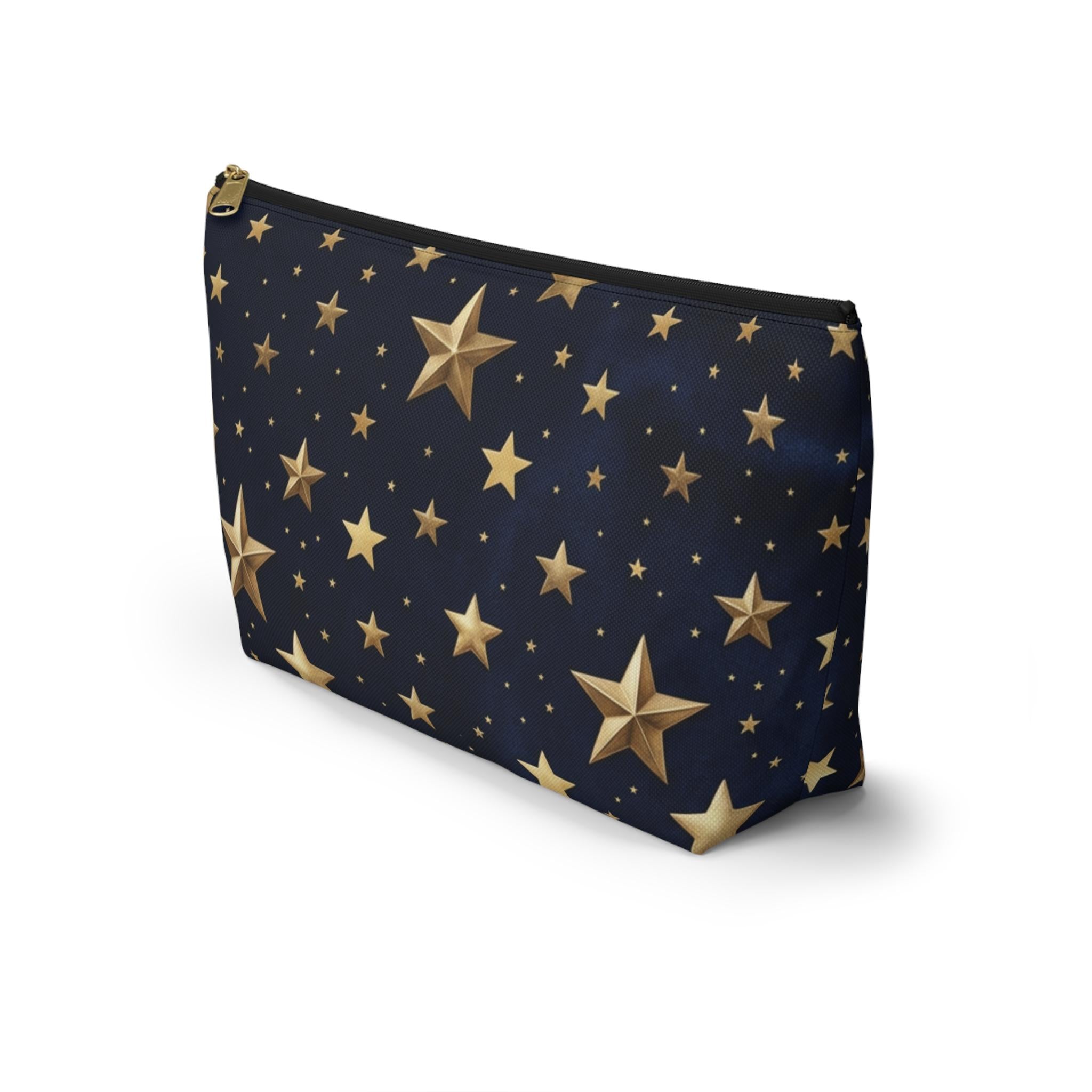 Gold Stars Pattern Accessory Pouch | T-Bottom Zippered Cosmetic Bag