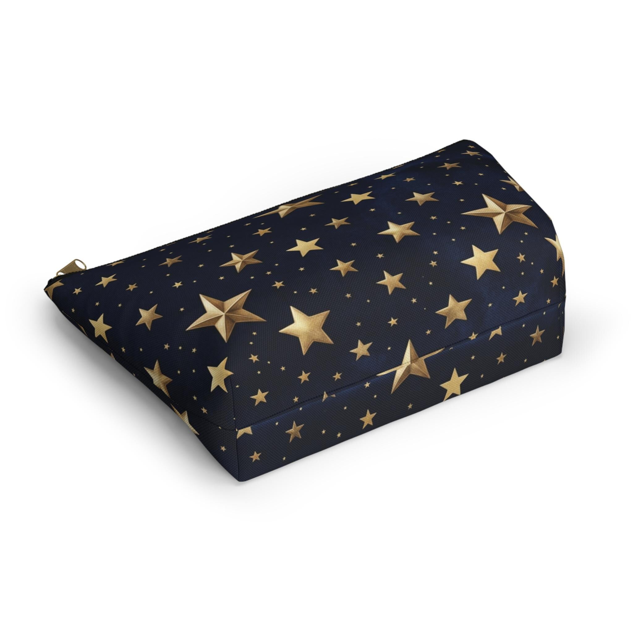 Gold Stars Pattern Accessory Pouch | T-Bottom Zippered Cosmetic Bag