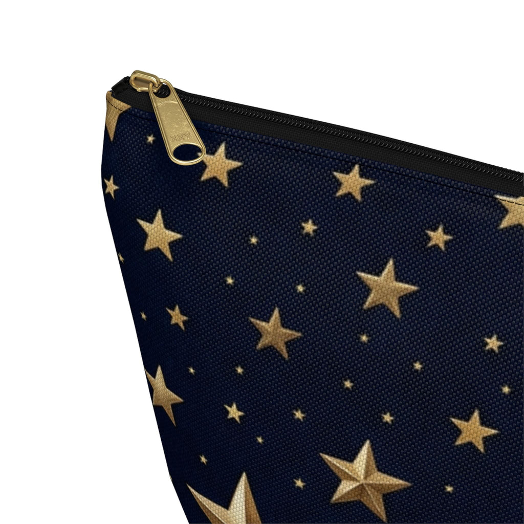 Gold Stars Pattern Accessory Pouch | T-Bottom Zippered Cosmetic Bag
