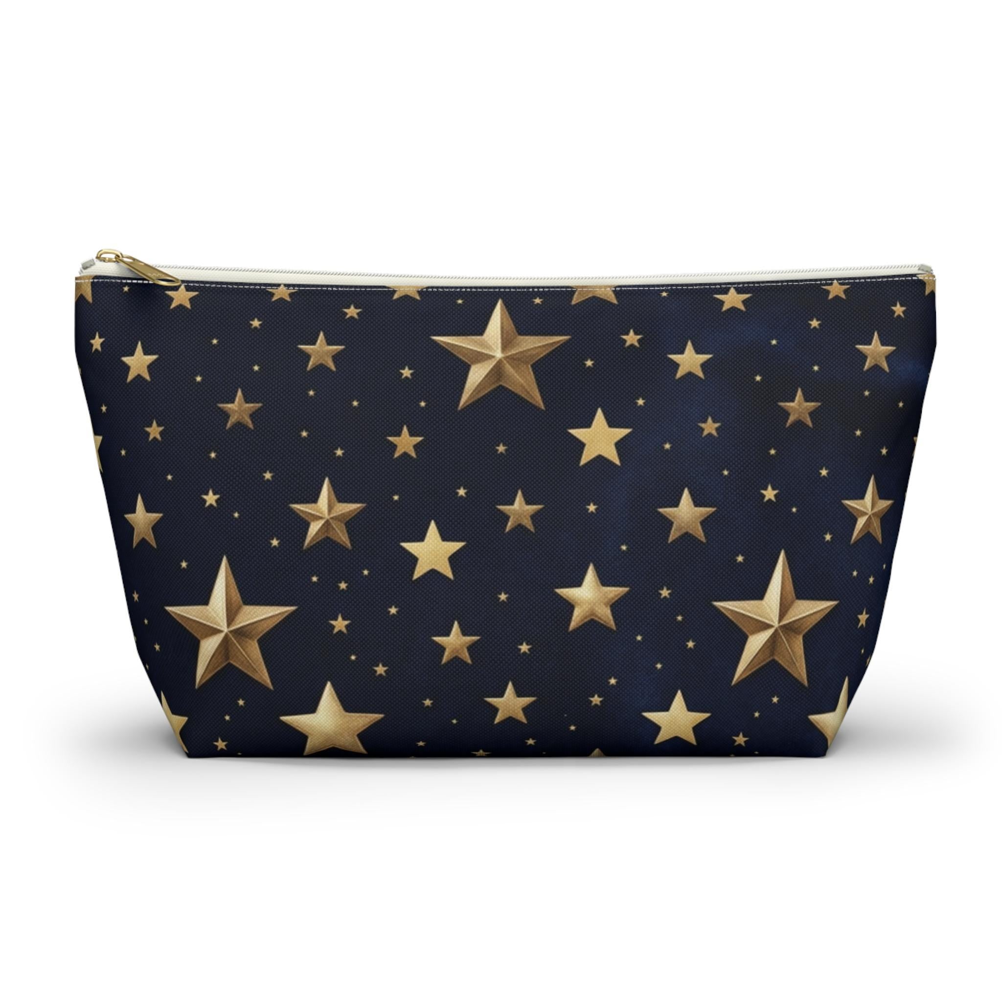 Gold Stars Pattern Accessory Pouch | T-Bottom Zippered Cosmetic Bag