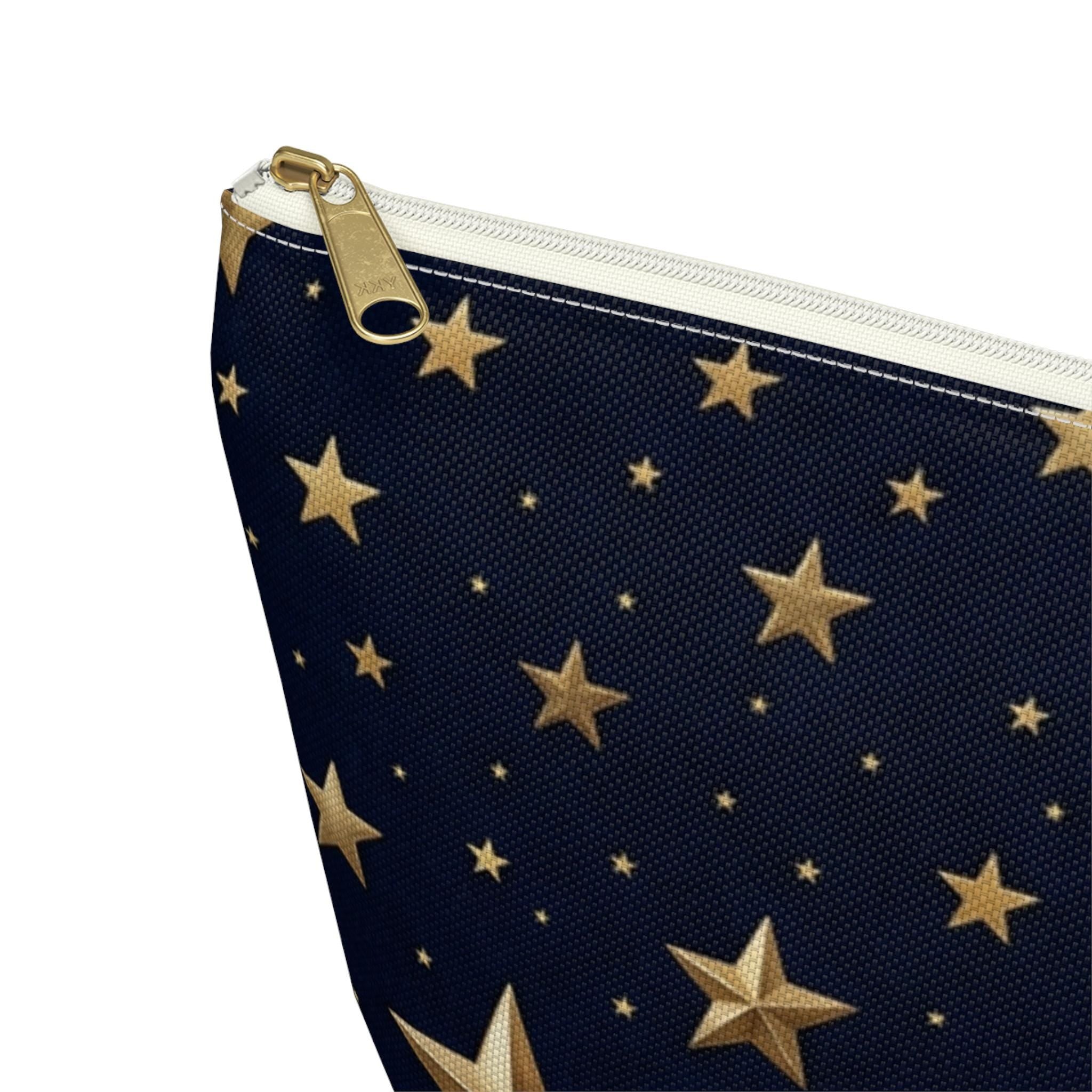 Gold Stars Pattern Accessory Pouch | T-Bottom Zippered Cosmetic Bag