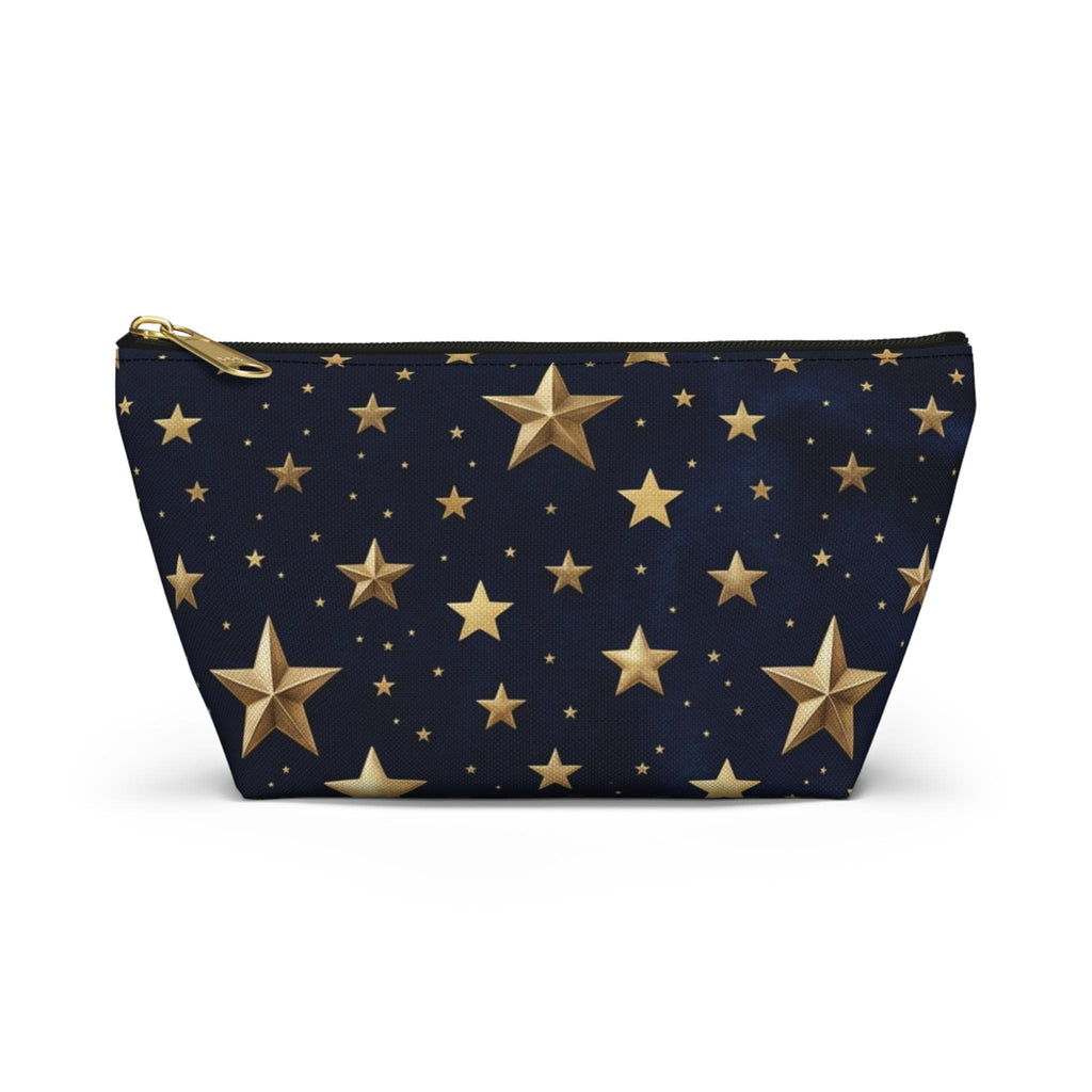 Gold Stars Pattern Accessory Pouch | T-Bottom Zippered Cosmetic Bag