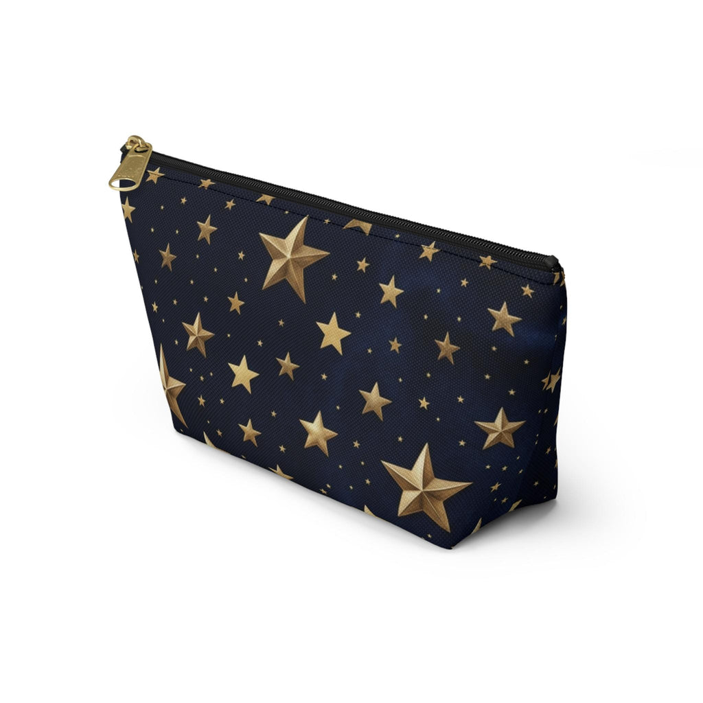Gold Stars Pattern Accessory Pouch | T-Bottom Zippered Cosmetic Bag