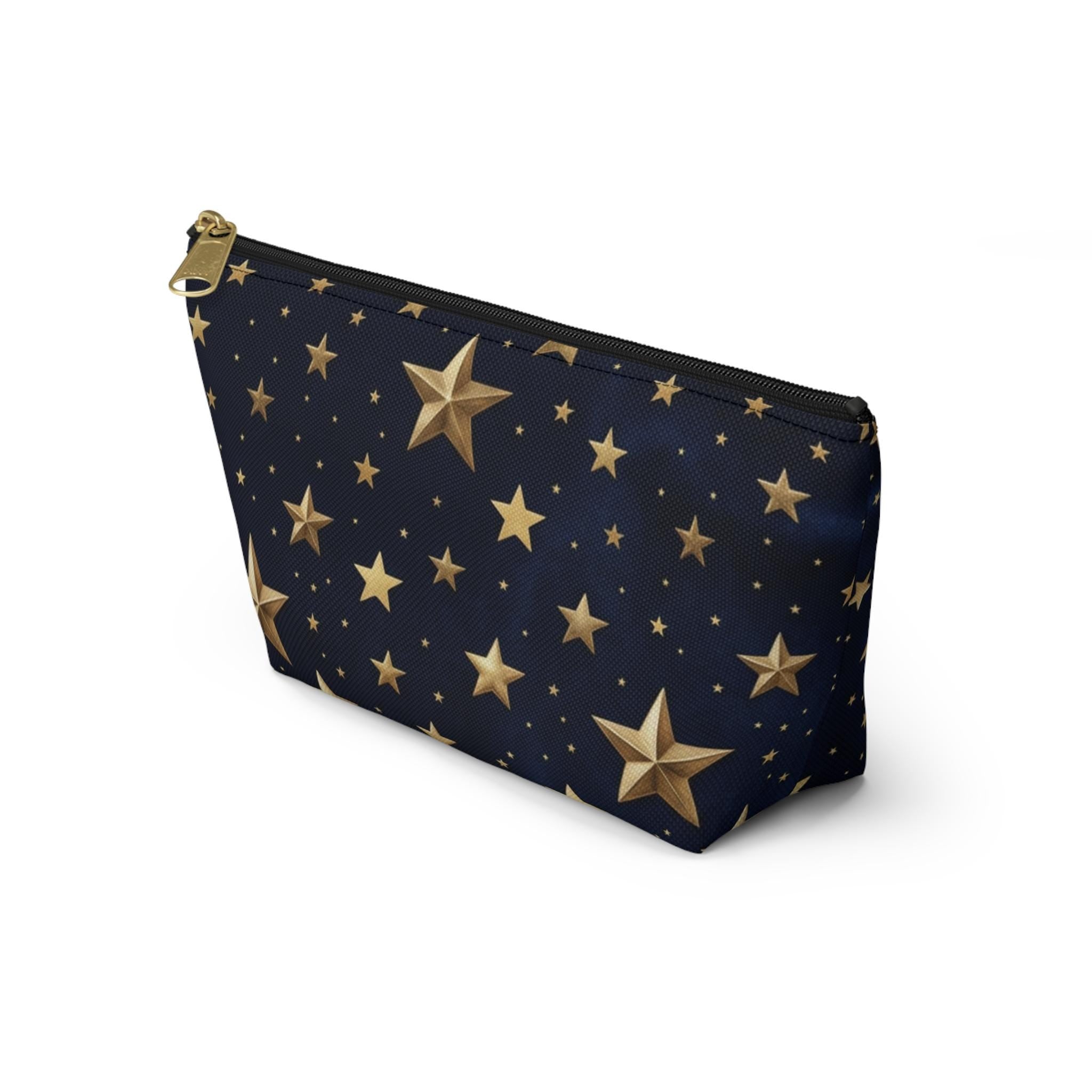 Gold Stars Pattern Accessory Pouch | T-Bottom Zippered Cosmetic Bag