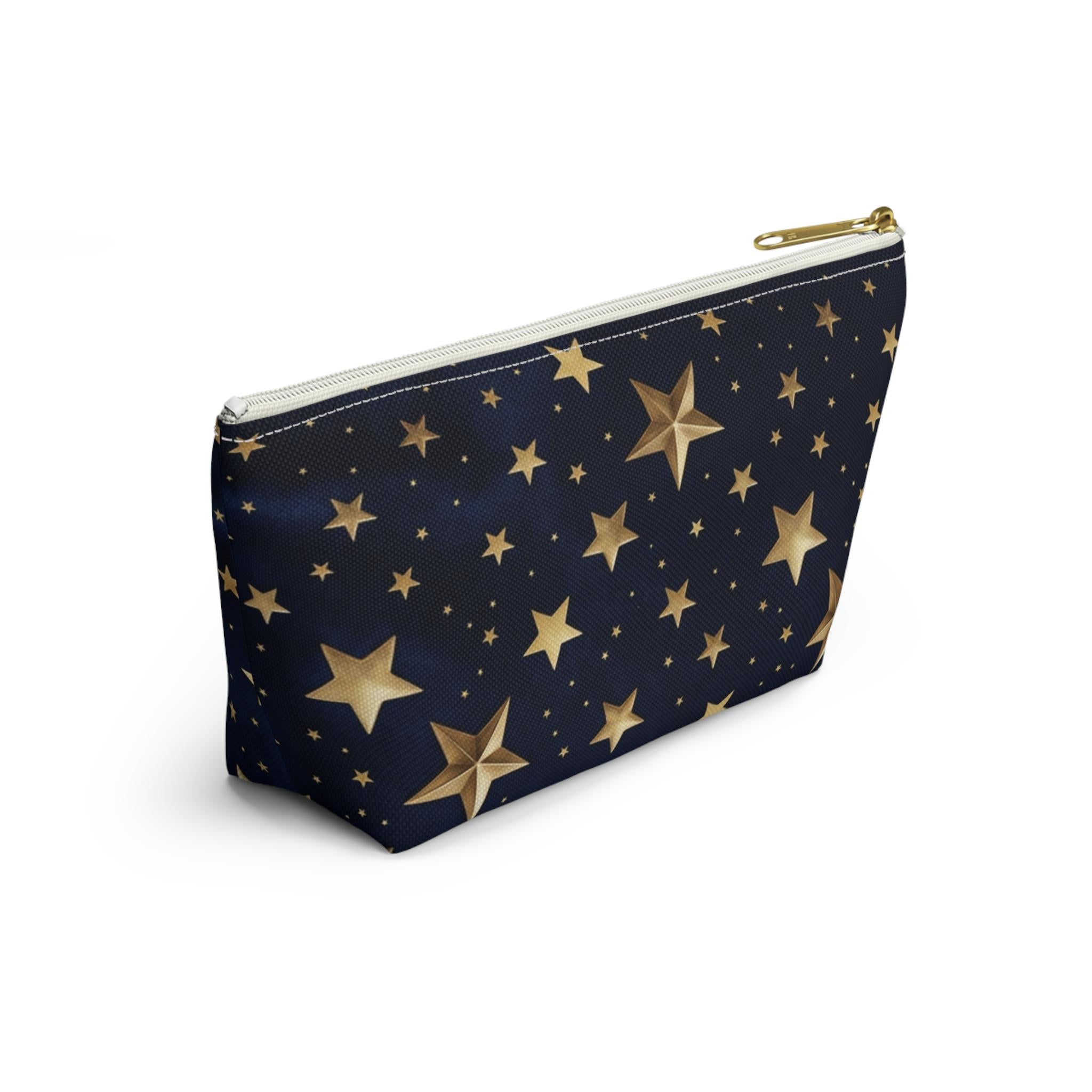 Gold Stars Pattern Accessory Pouch | T-Bottom Zippered Cosmetic Bag