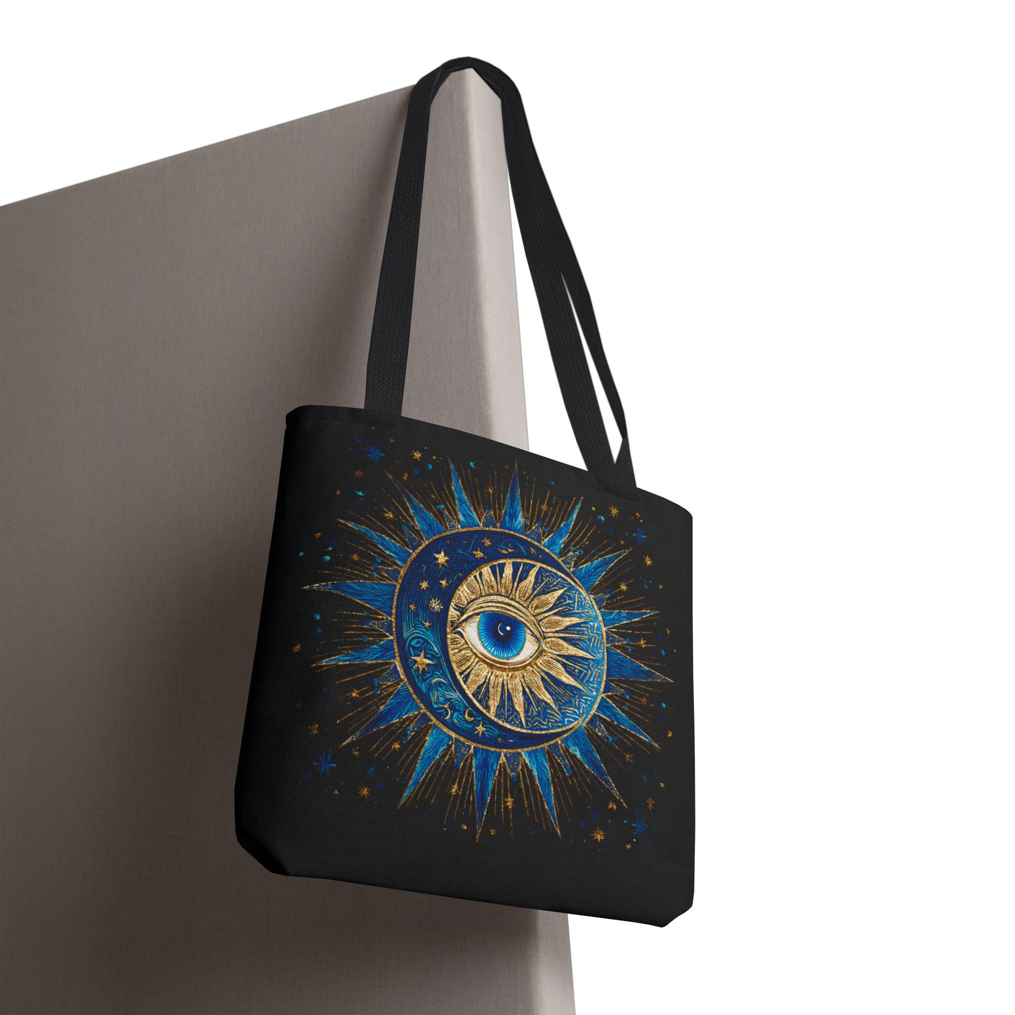 Witchy Tote Bag | Sun Moon Evil Eye Celestial Canvas Tote | Boho Spiritual Gift for Her