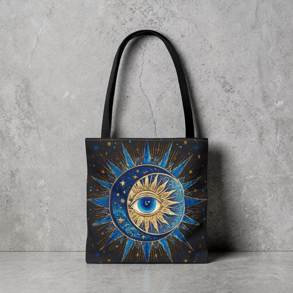 Witchy Tote Bag | Sun Moon Evil Eye Celestial Canvas Tote | Boho Spiritual Gift for Her