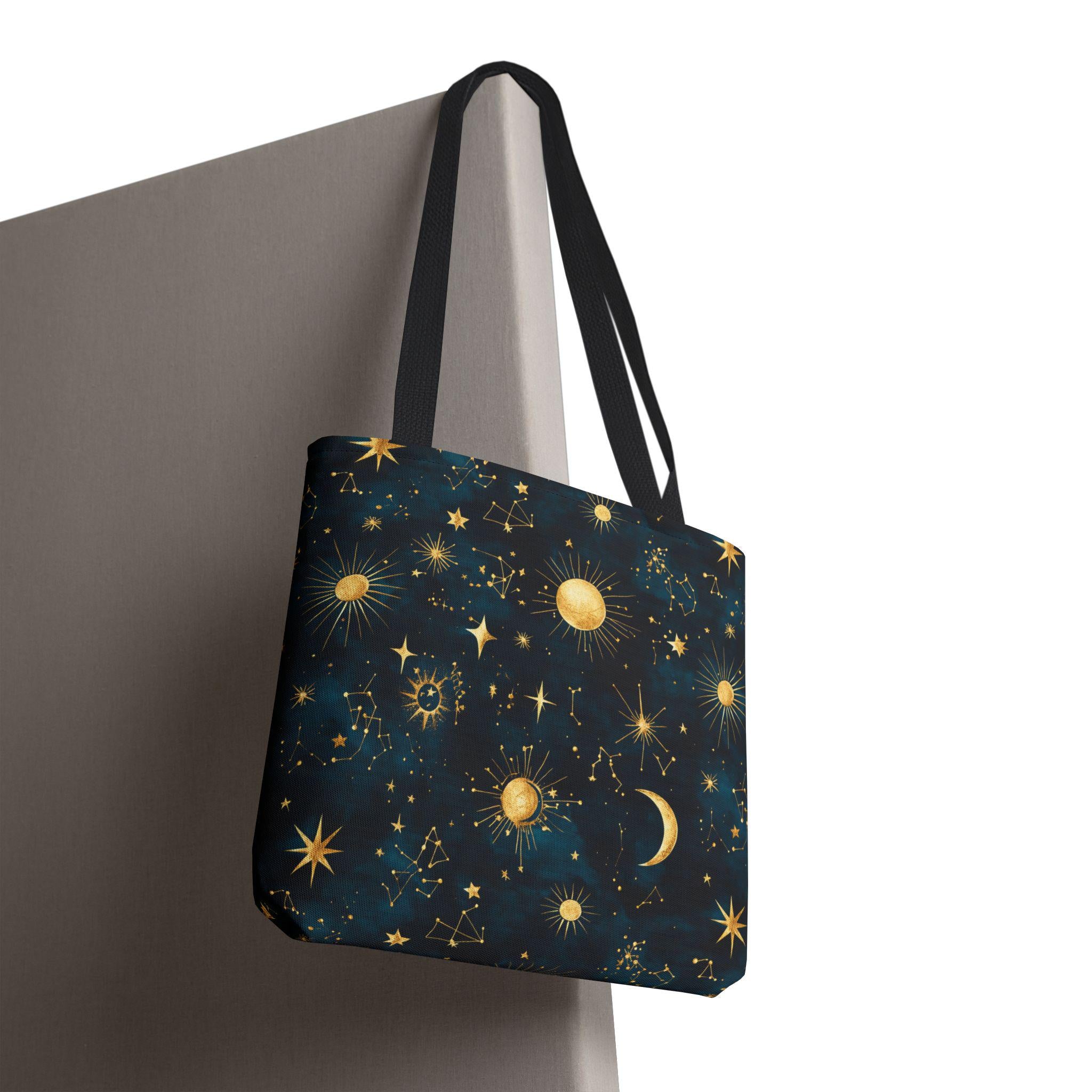Golden Celestial Suns and Constellations Tote | Moon and Stars Night Sky