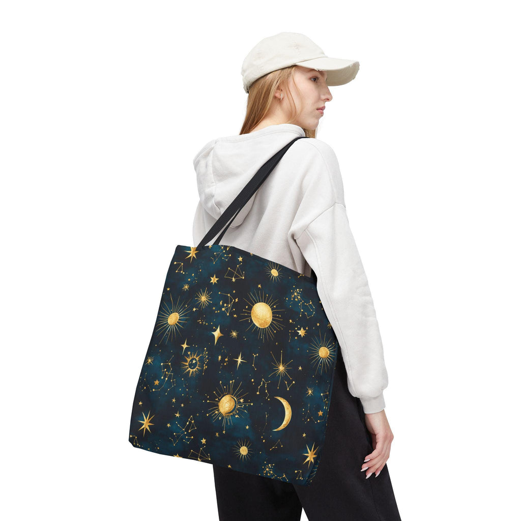 Golden Celestial Suns and Constellations Tote | Moon and Stars Night Sky