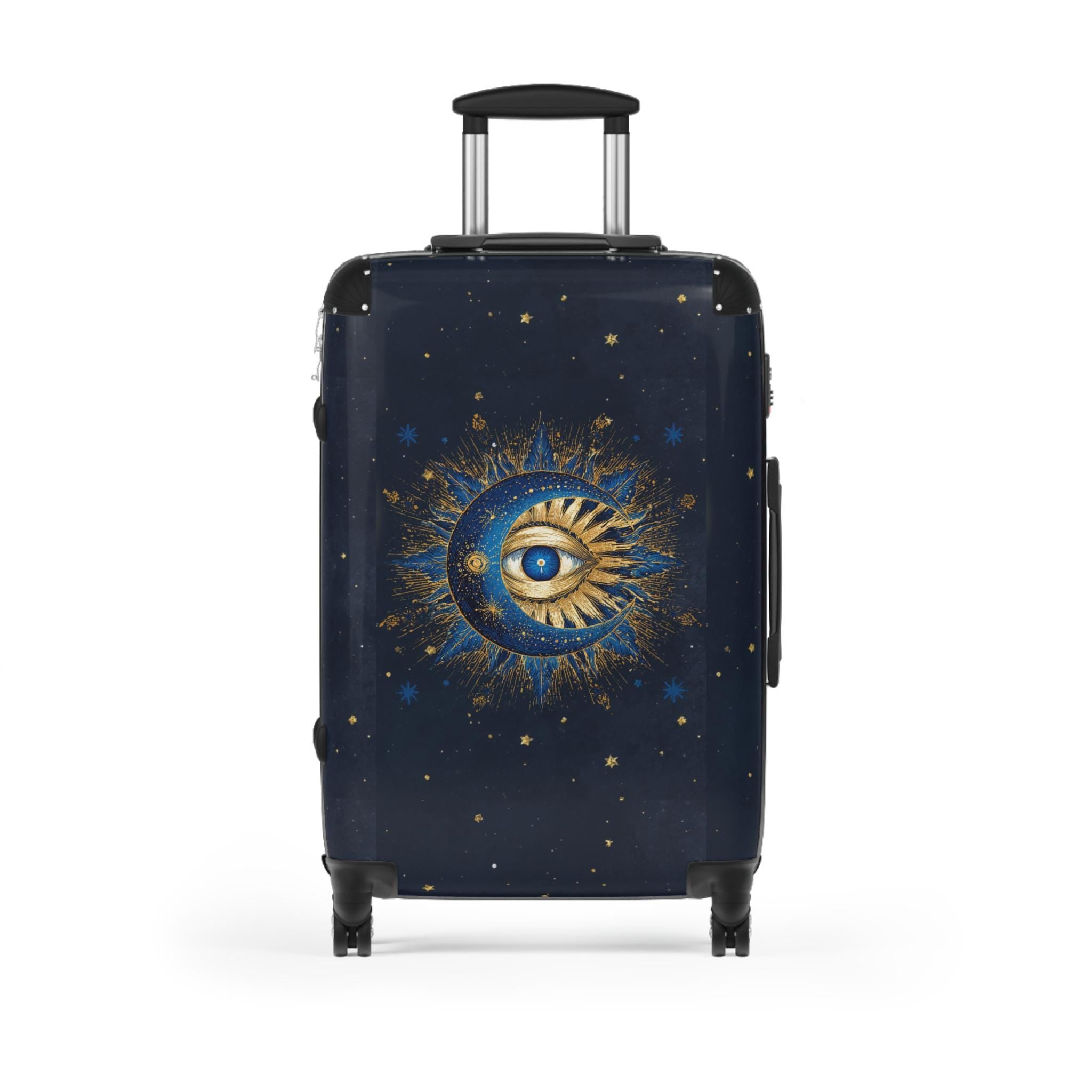 Celestial Sun and Moon Eye Suitcase | Mystical Travel Luggage, Starry Night Print