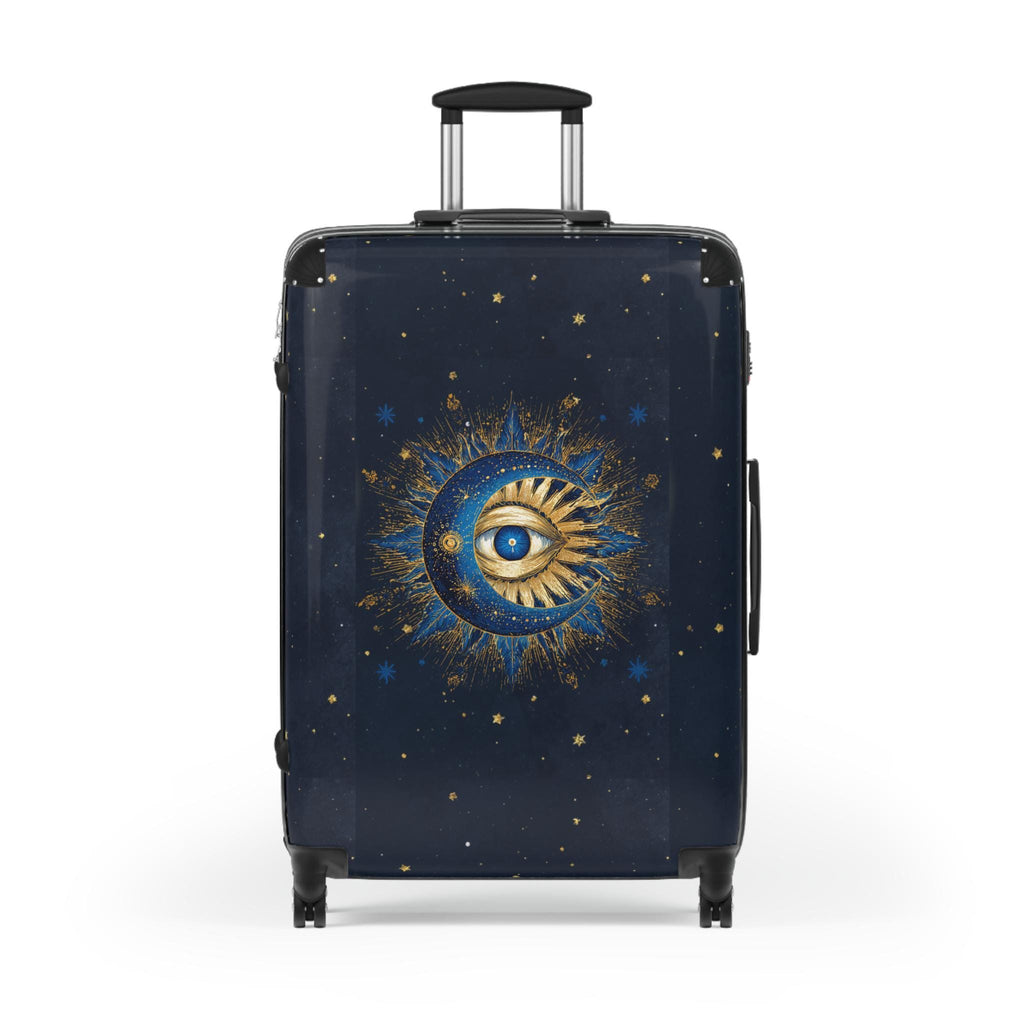 Celestial Sun and Moon Eye Suitcase | Mystical Travel Luggage, Starry Night Print