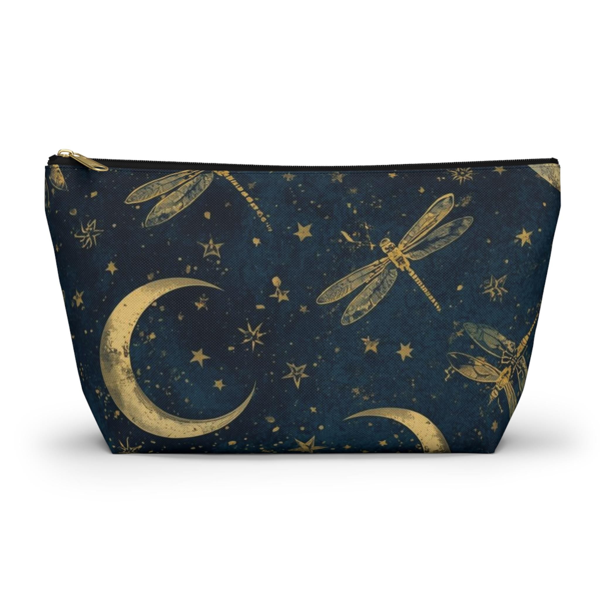 Celestial Moon & Stars Navy Blue Zipper Pouch | Cosmic Makeup Bag