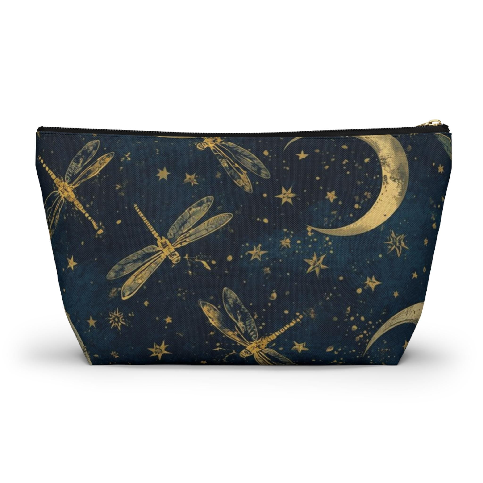 Celestial Moon & Stars Navy Blue Zipper Pouch | Cosmic Makeup Bag