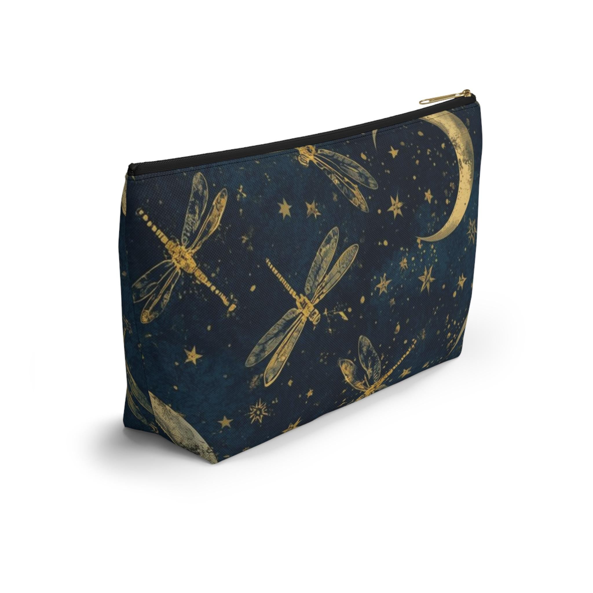 Celestial Moon & Stars Navy Blue Zipper Pouch | Cosmic Makeup Bag