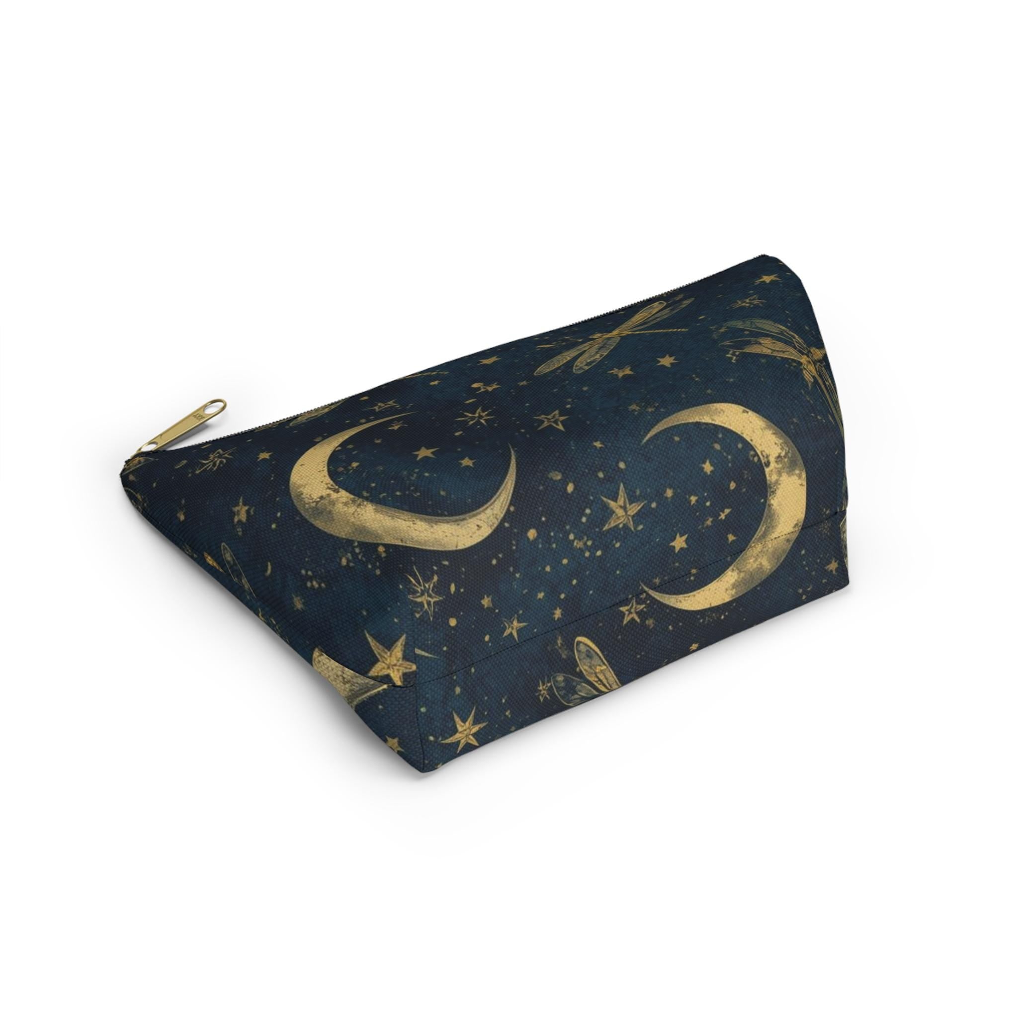 Celestial Moon & Stars Navy Blue Zipper Pouch | Cosmic Makeup Bag