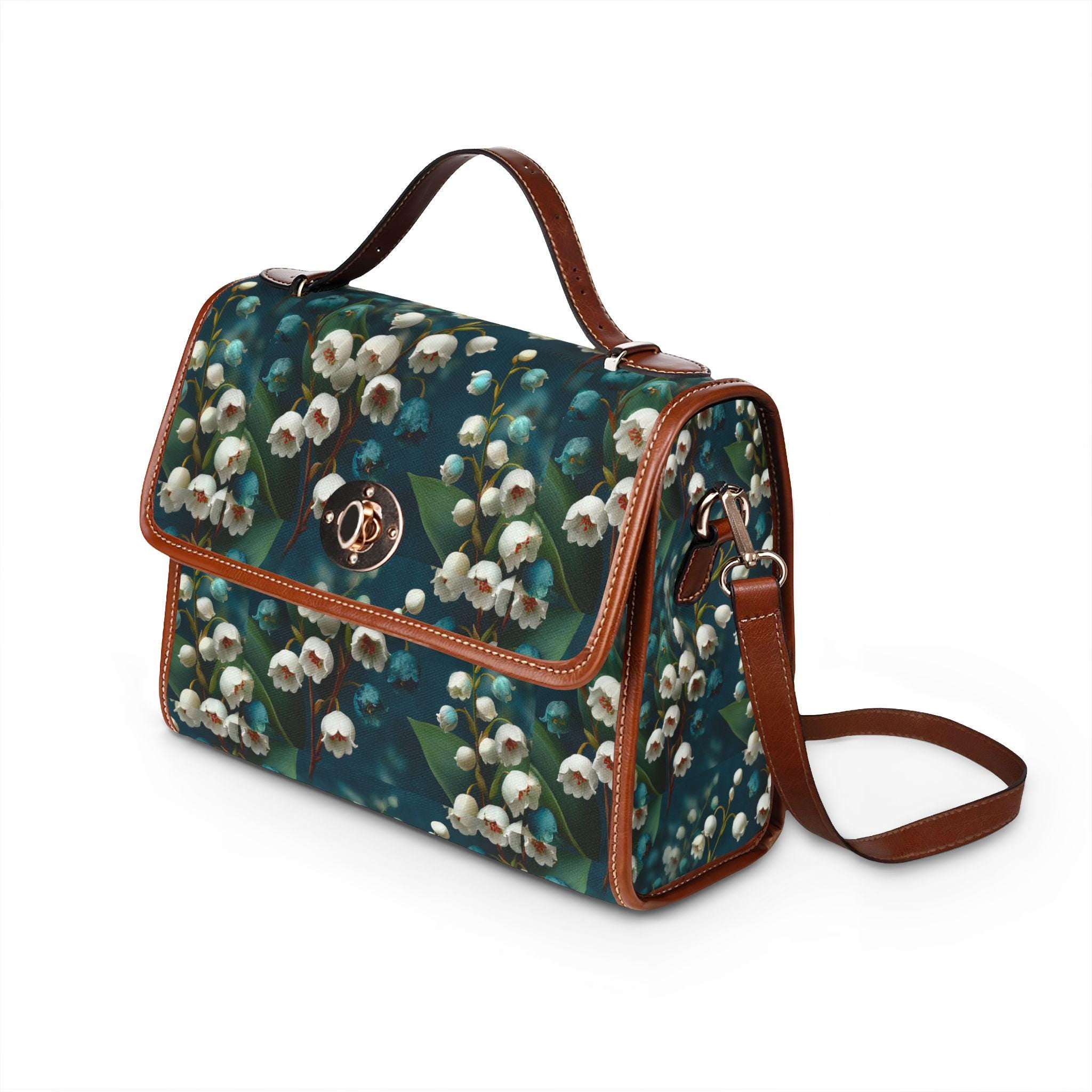Lily of the Valley Floral Satchel | Waterproof Canvas Crossbody Purse, Cottagecore Style