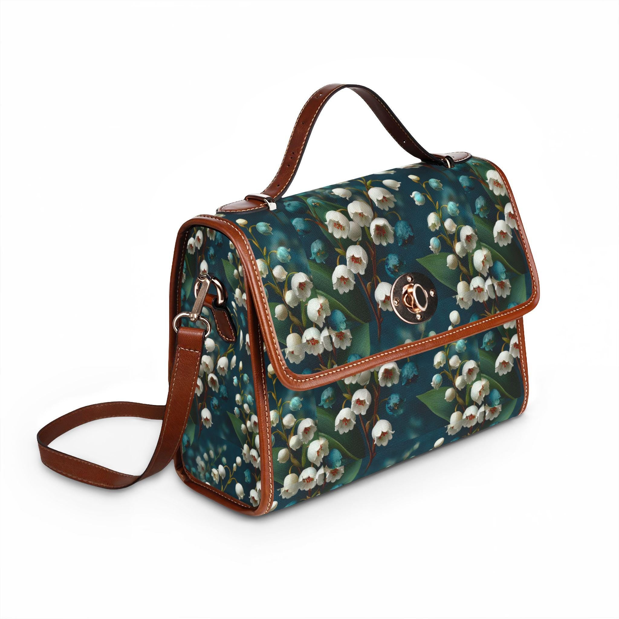 Lily of the Valley Floral Satchel | Waterproof Canvas Crossbody Purse, Cottagecore Style