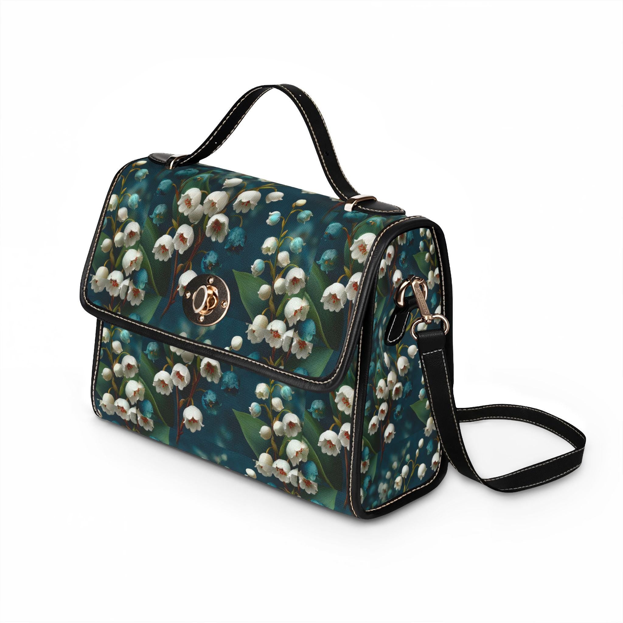 Lily of the Valley Floral Satchel | Waterproof Canvas Crossbody Purse, Cottagecore Style