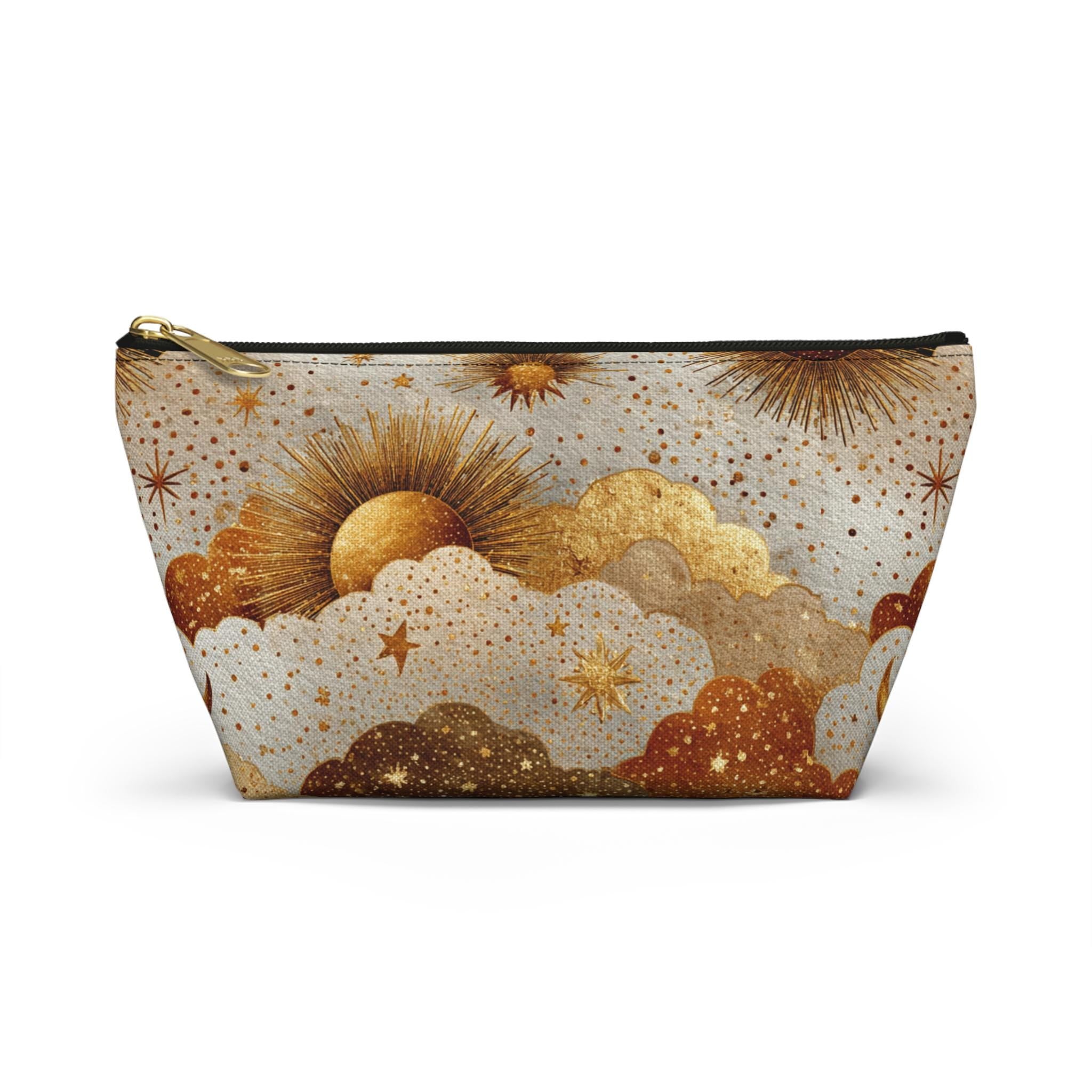 Celestial Sun Moon Clouds accessory pouch | T-bottom zipper cosmetics bag