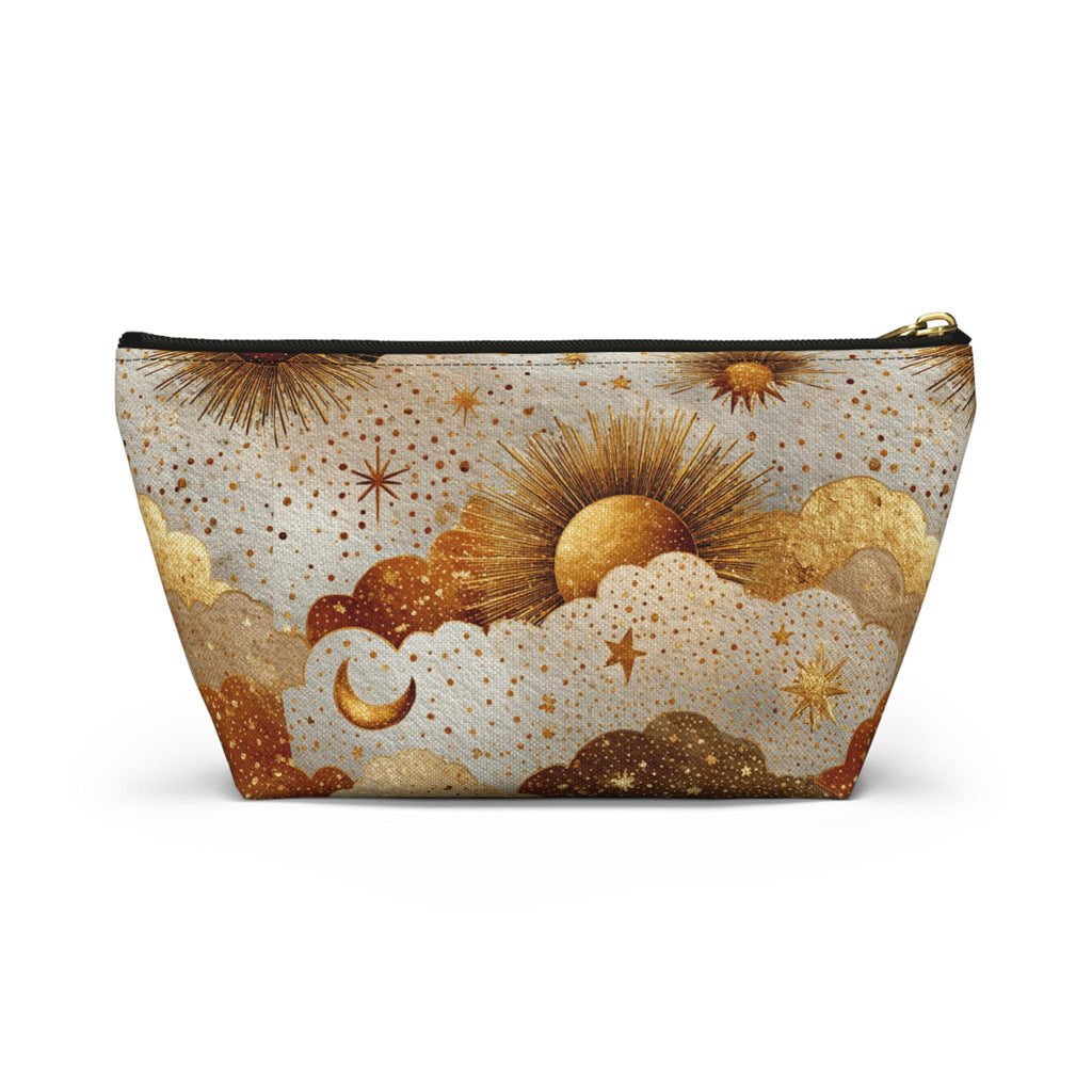 Celestial Sun Moon Clouds accessory pouch | T-bottom zipper cosmetics bag