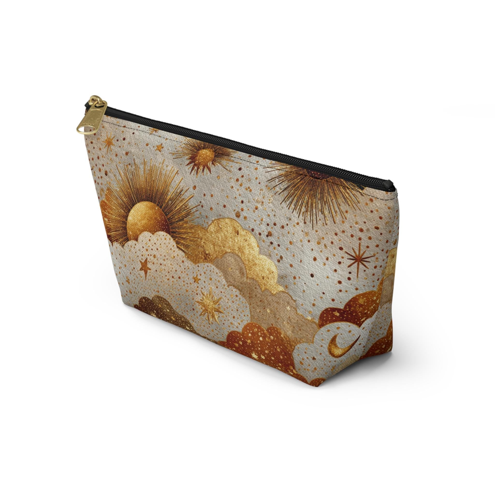 Celestial Sun Moon Clouds accessory pouch | T-bottom zipper cosmetics bag