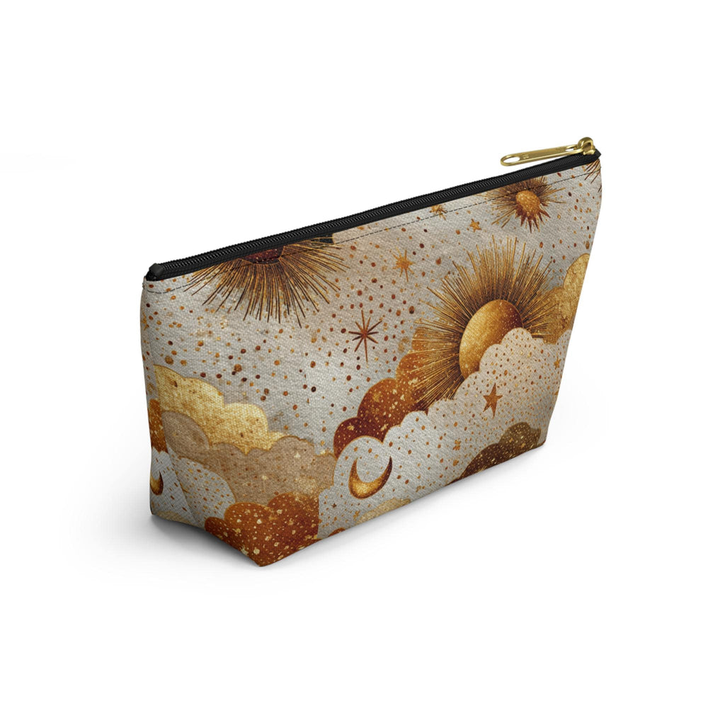 Celestial Sun Moon Clouds accessory pouch | T-bottom zipper cosmetics bag