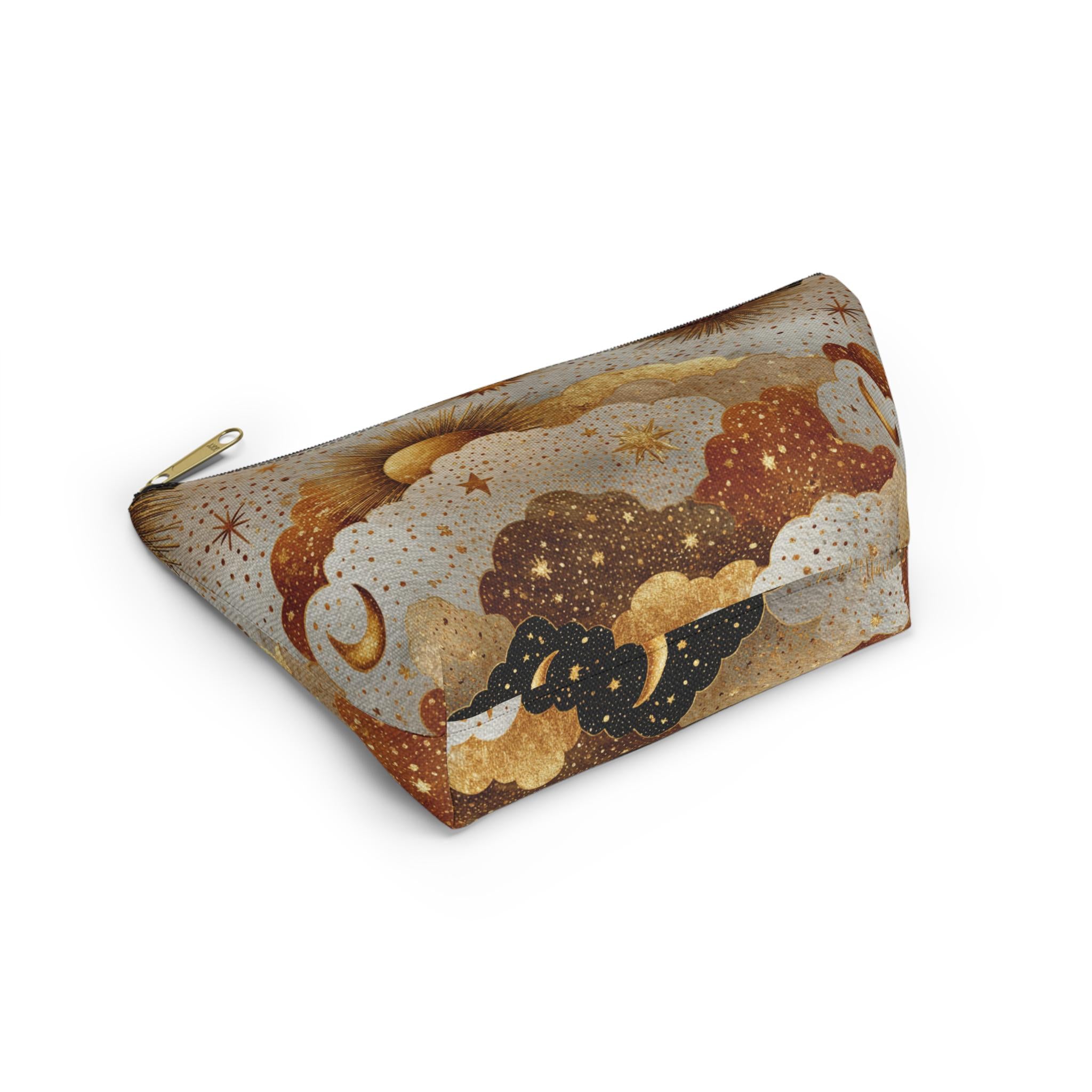 Celestial Sun Moon Clouds accessory pouch | T-bottom zipper cosmetics bag