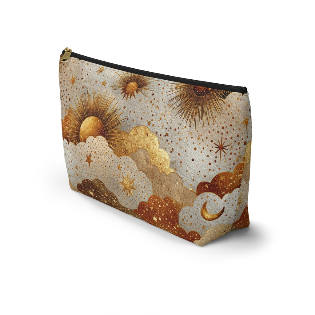 Celestial Sun Moon Clouds accessory pouch | T-bottom zipper cosmetics bag