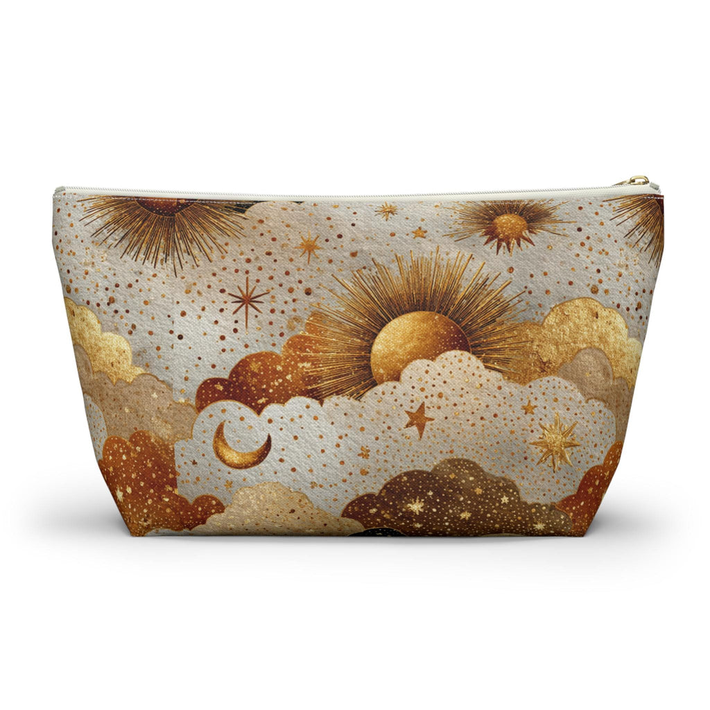 Celestial Sun Moon Clouds accessory pouch | T-bottom zipper cosmetics bag