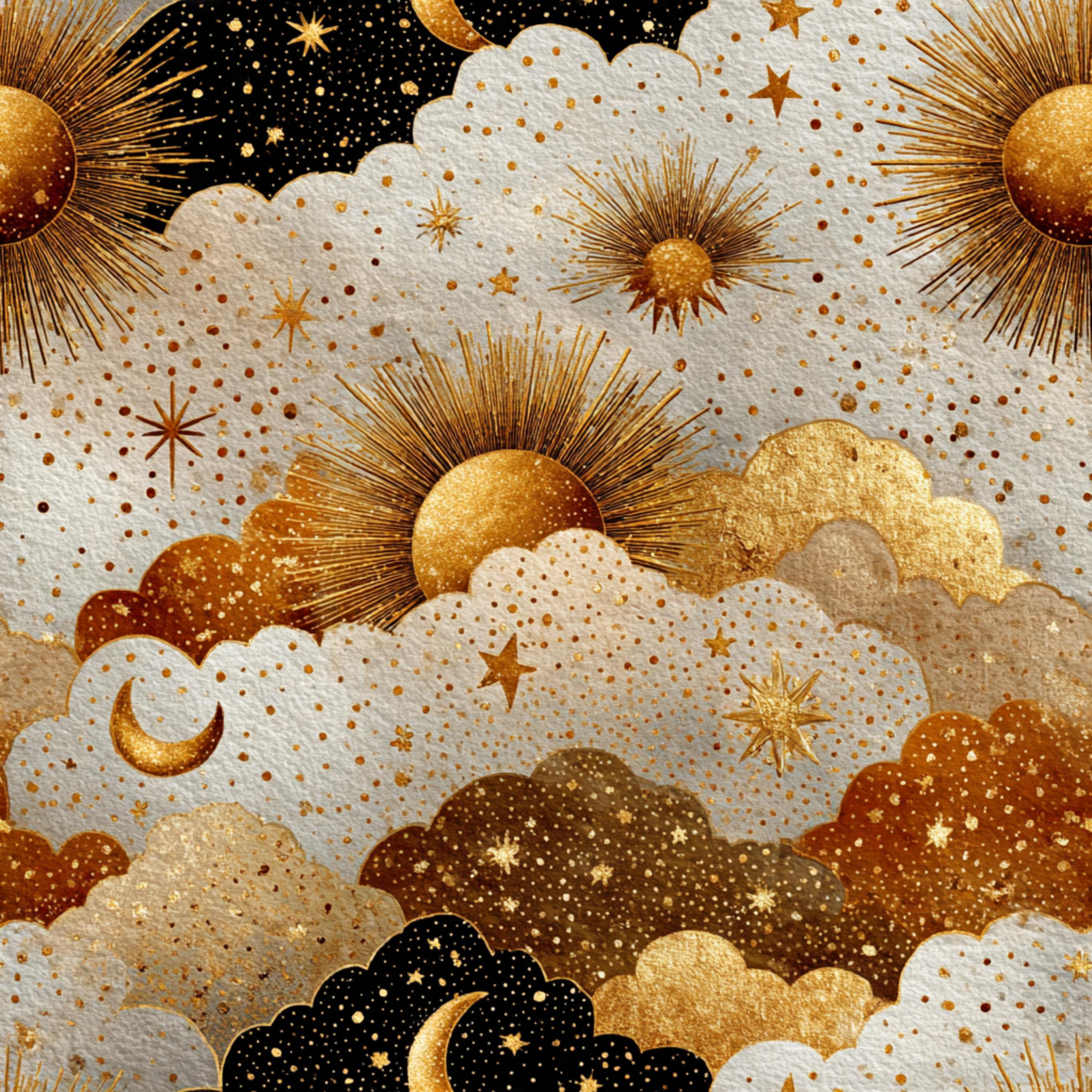 Celestial Sun Moon Cloud Tote Bag | Boho Witchy Cottagecore Mystical Gold