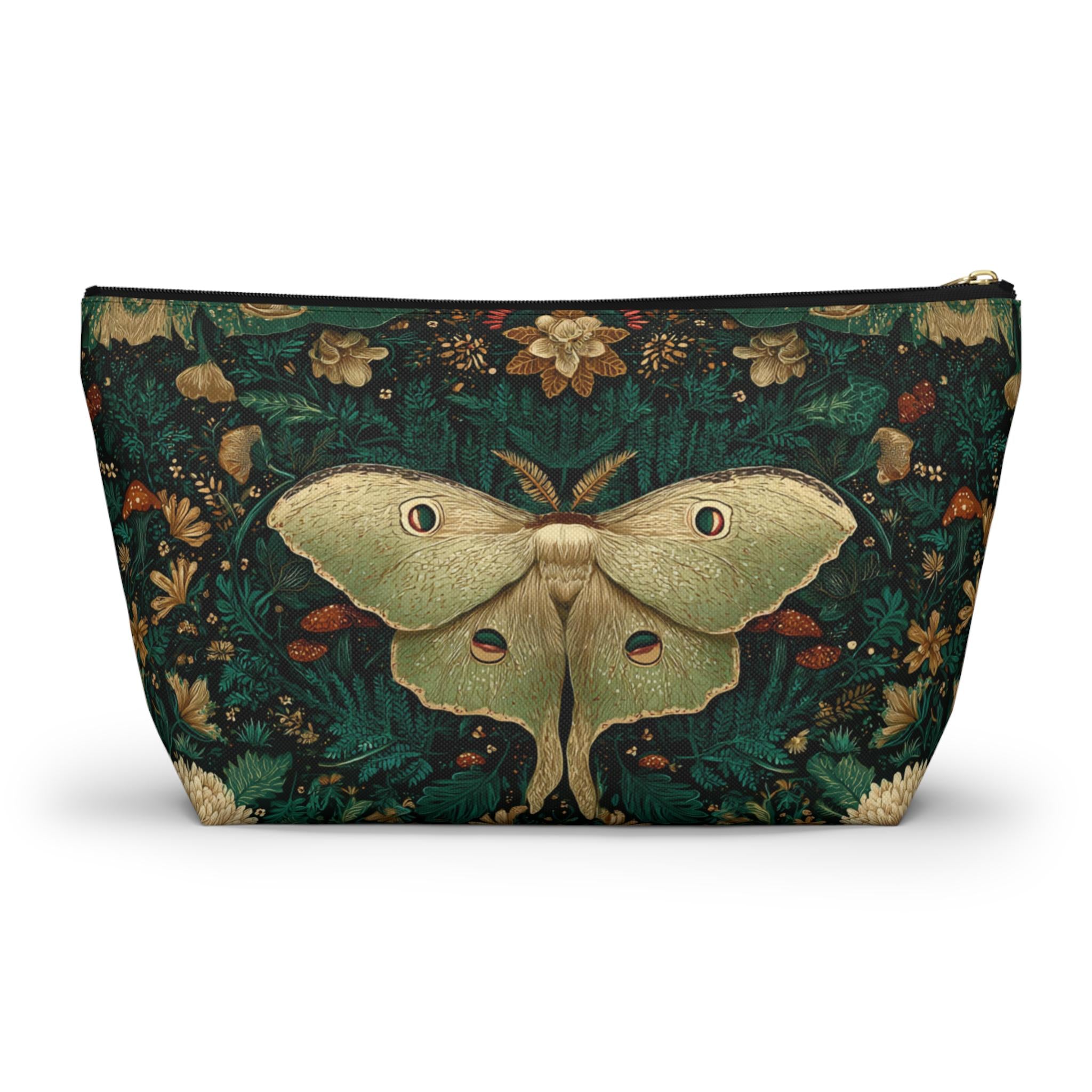 Luna Moth Floral Illustration Accessory Pouch