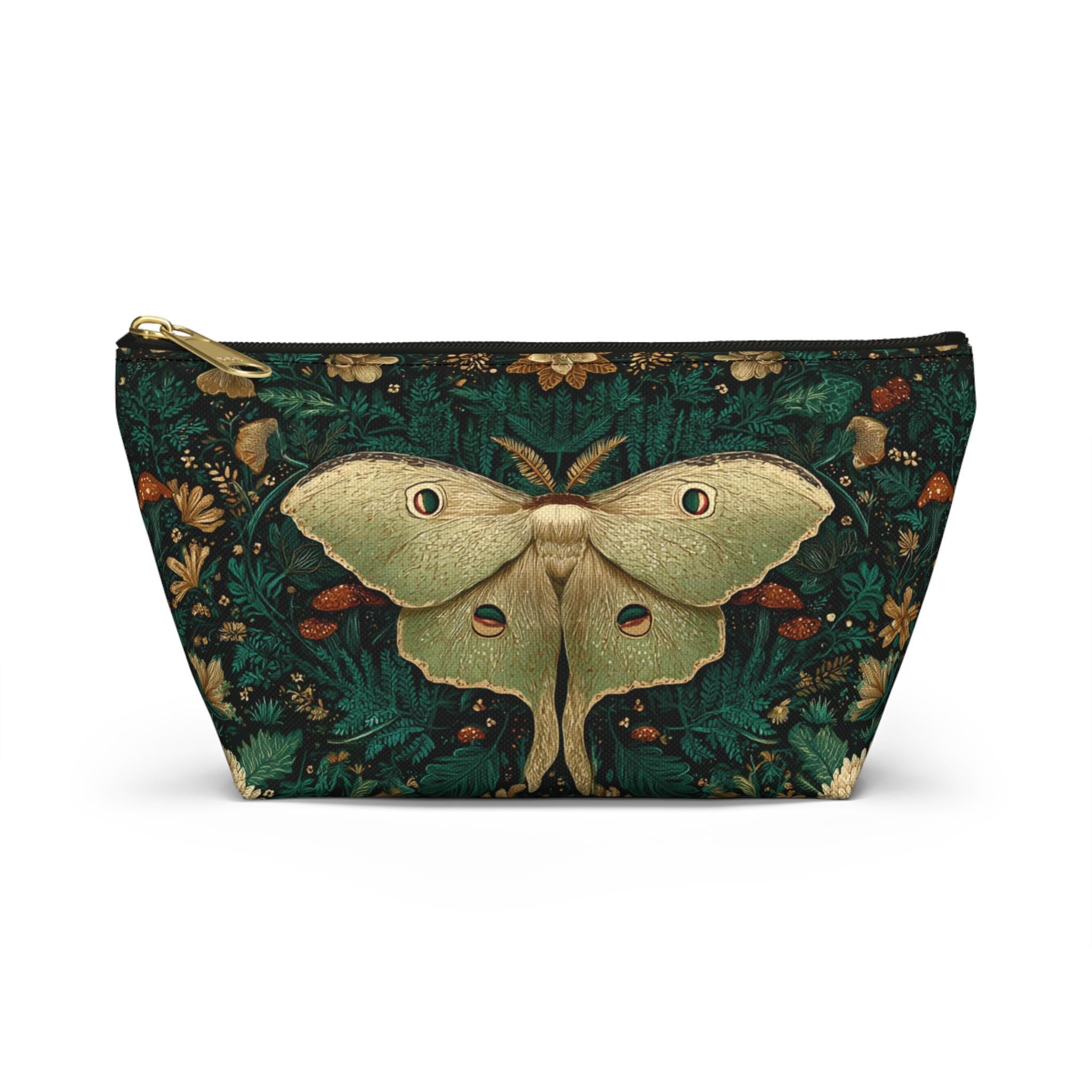 Luna Moth Floral Illustration Accessory Pouch