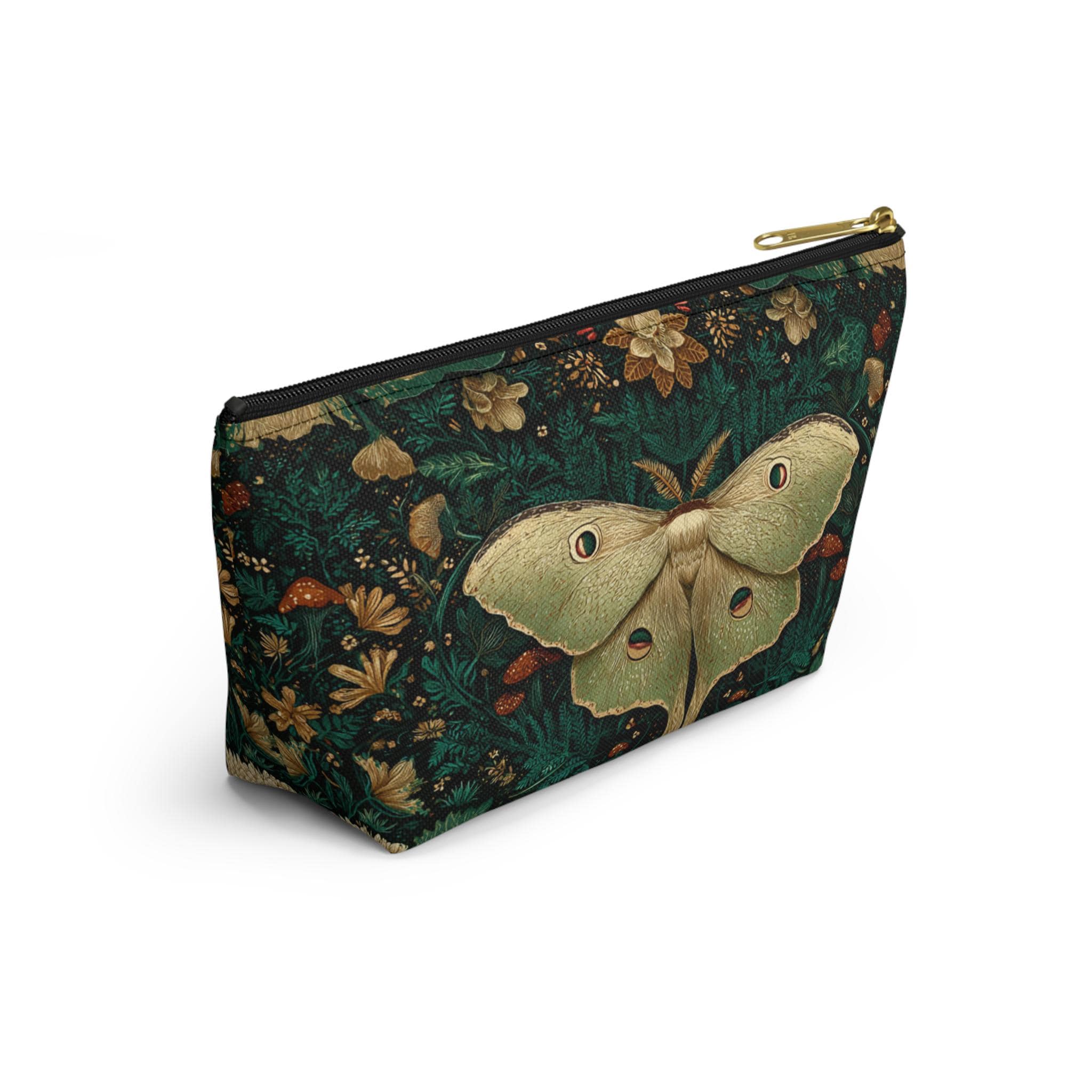 Luna Moth Floral Illustration Accessory Pouch