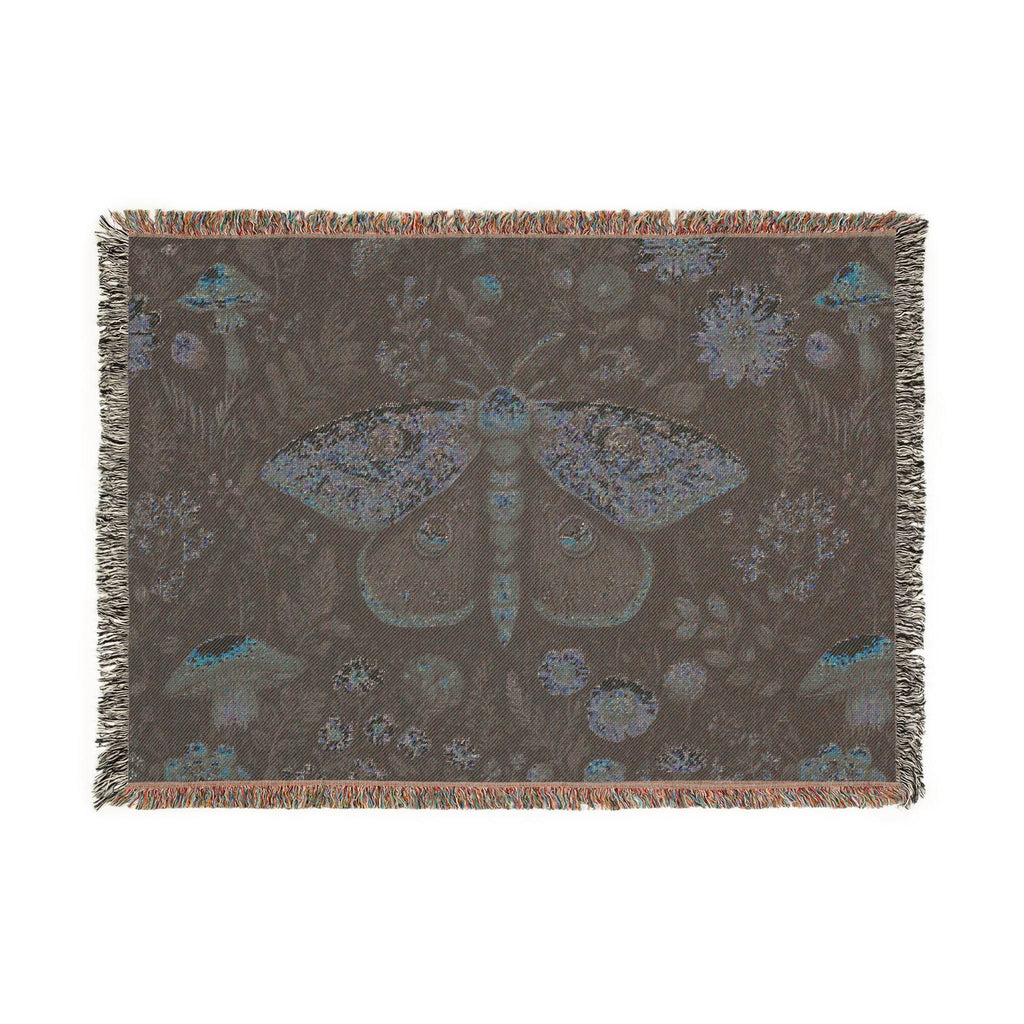 Vintage Moth Tapestry Woven Blanket | Floral Mushroom Boho Throw