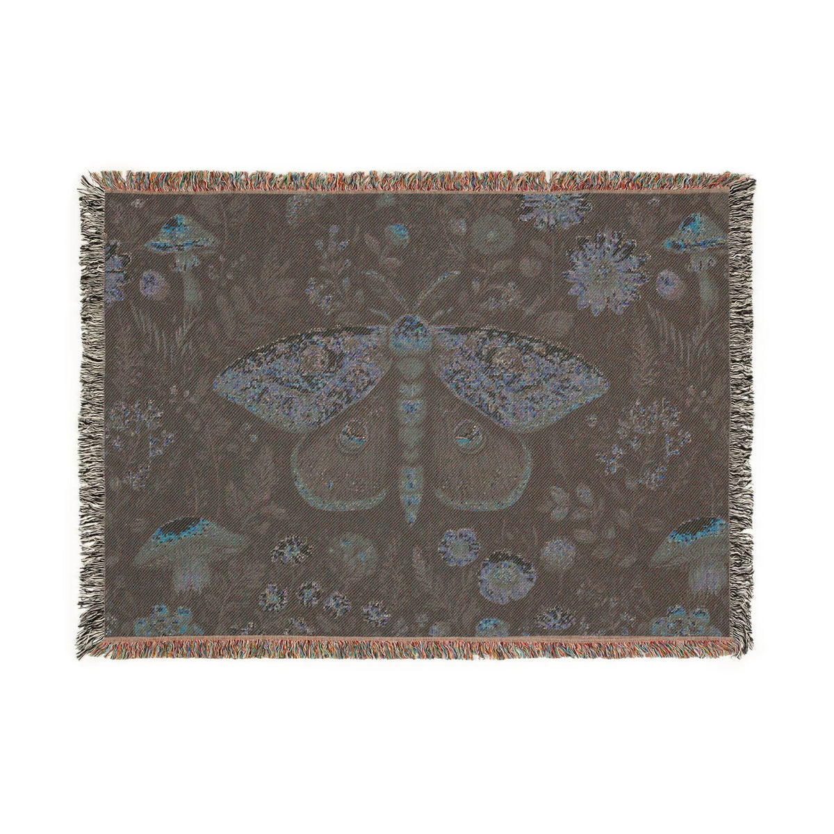 Vintage Moth Tapestry Woven Blanket | Floral Mushroom Boho Throw