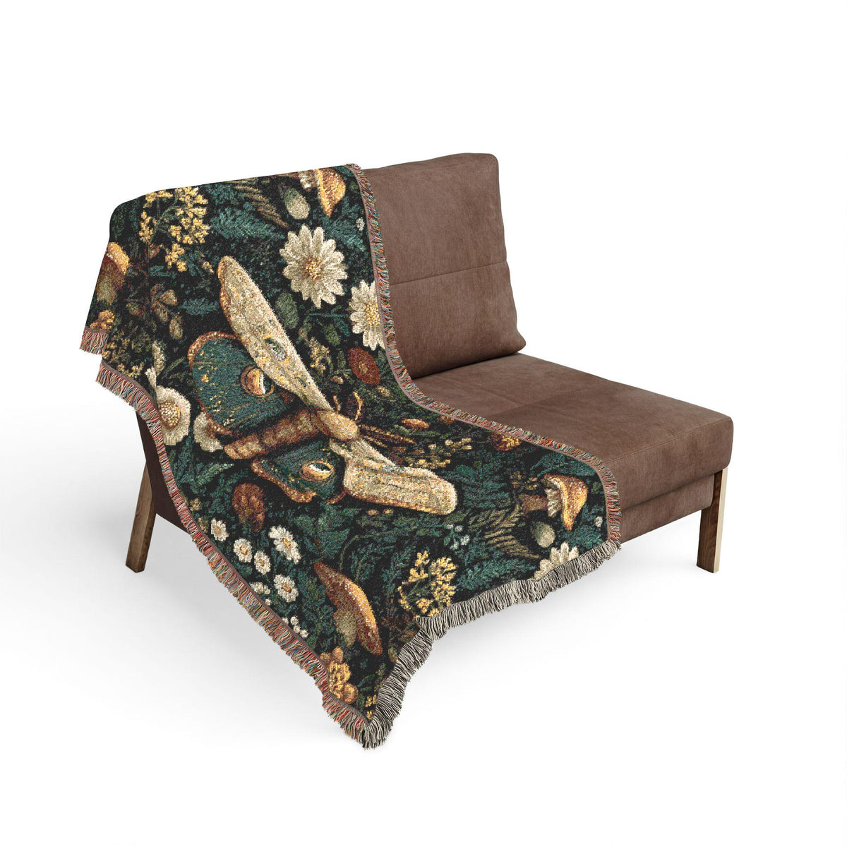 Vintage Moth Tapestry Woven Blanket | Floral Mushroom Boho Throw