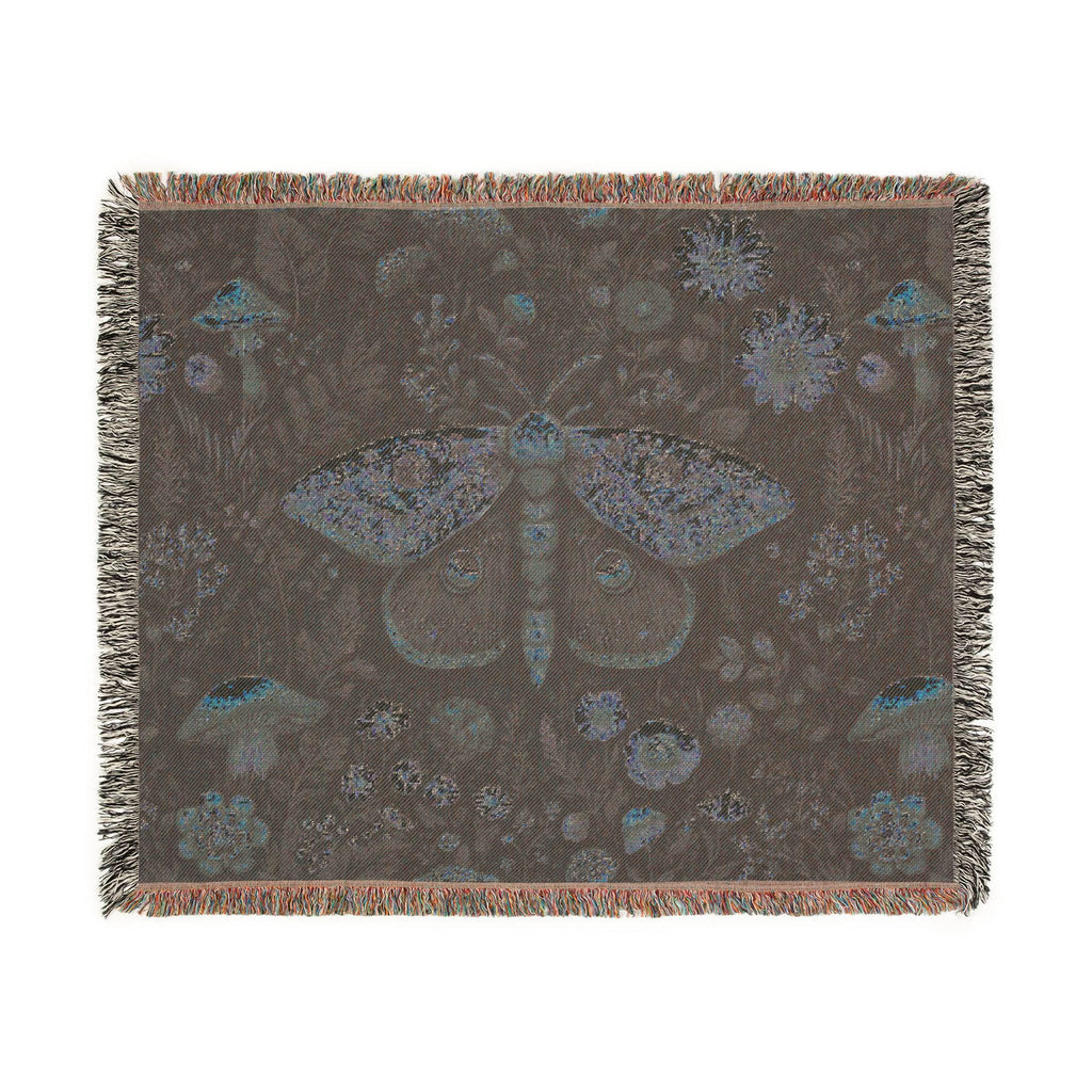 Vintage Moth Tapestry Woven Blanket | Floral Mushroom Boho Throw