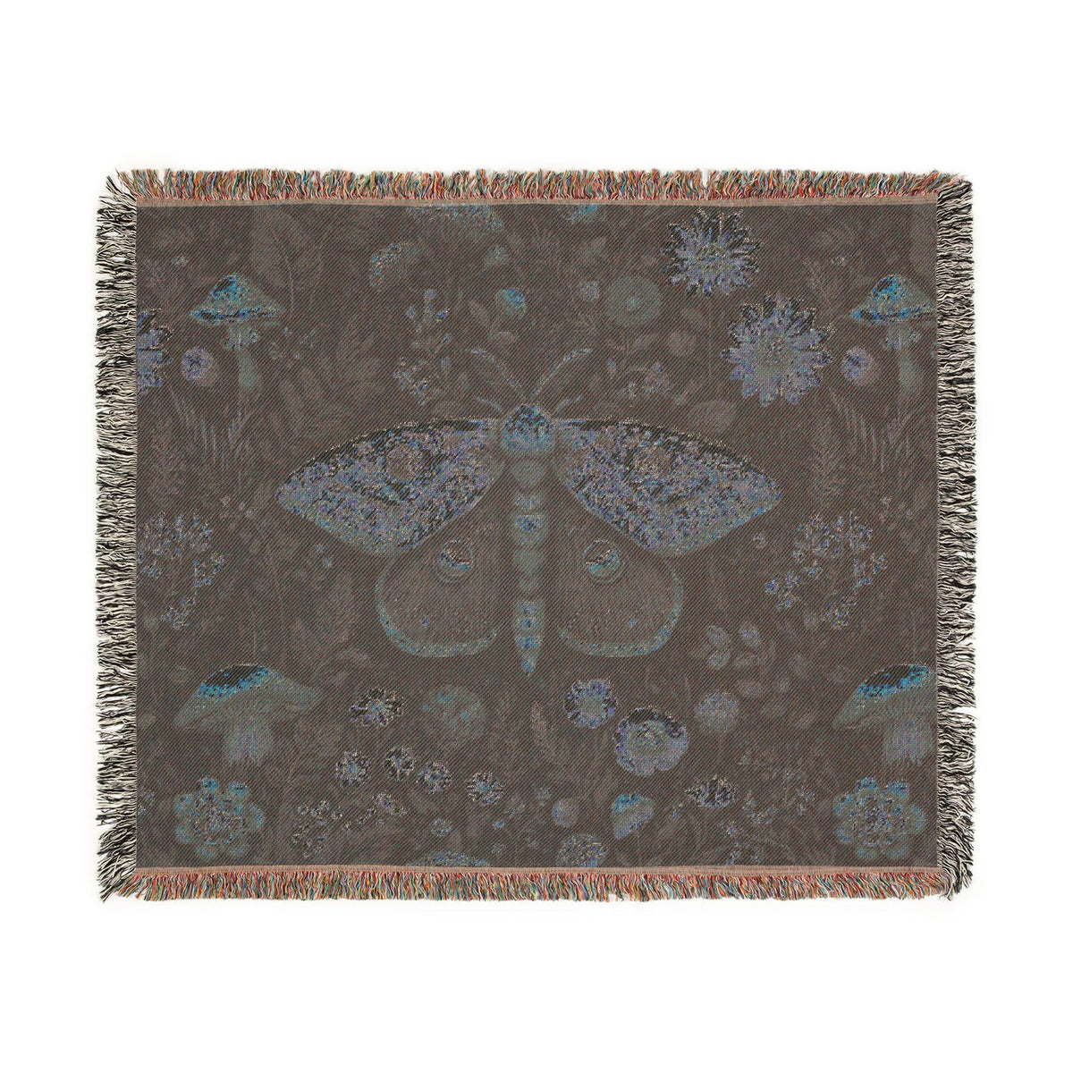 Vintage Moth Tapestry Woven Blanket | Floral Mushroom Boho Throw